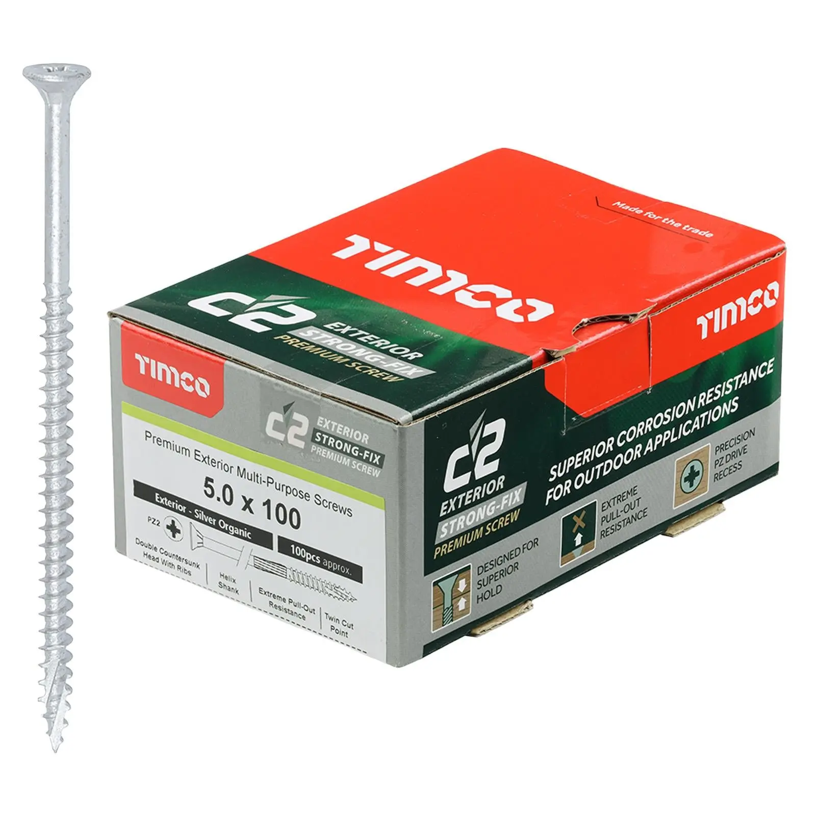 TIMCO C2 Exterior Strong Fix Premium External Wood Screws Pozi Box Exterior Silver Organic - Choose Size - Image 14