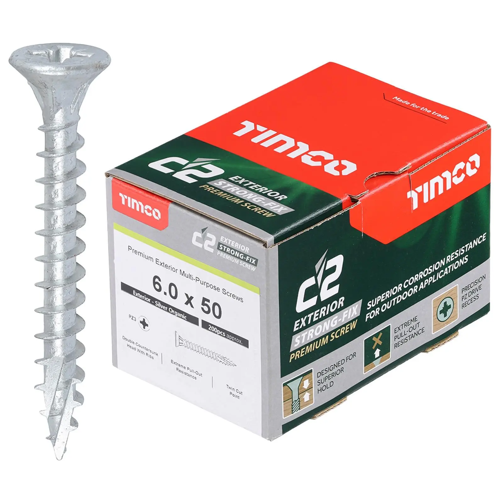 TIMCO C2 Exterior Strong Fix Premium External Wood Screws Pozi Box Exterior Silver Organic - Choose Size - Image 2
