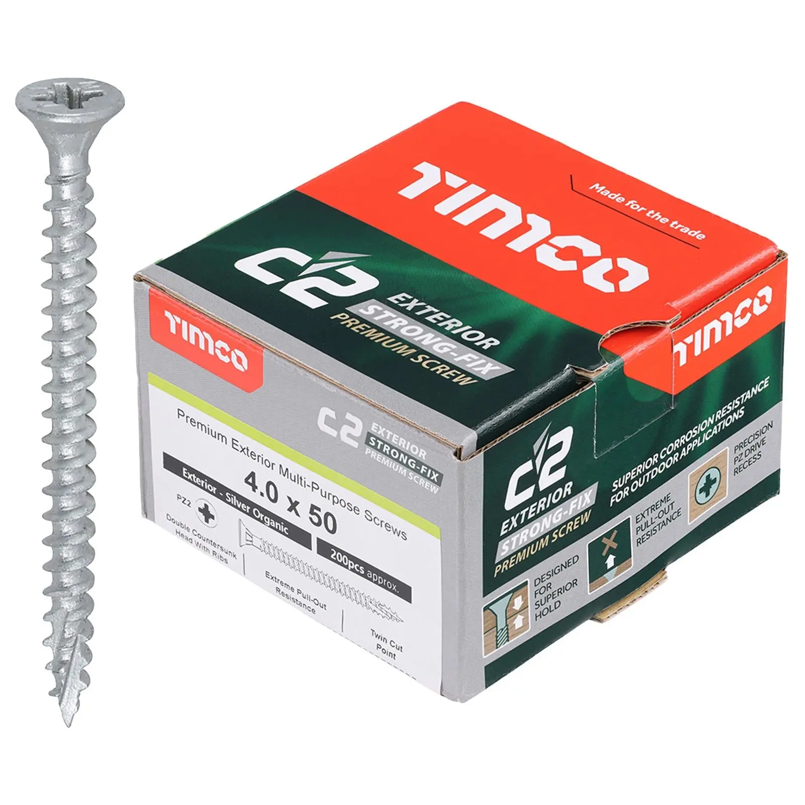 TIMCO C2 Exterior Strong Fix Premium External Wood Screws Pozi Box Exterior Silver Organic - Choose Size - Image 7