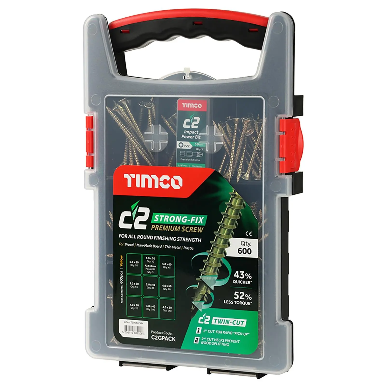 TIMCO C2 Strong Fix Pozi Grab Pack Premium Wood Screws 600 Pieces in Divider Storage Case - Image 4