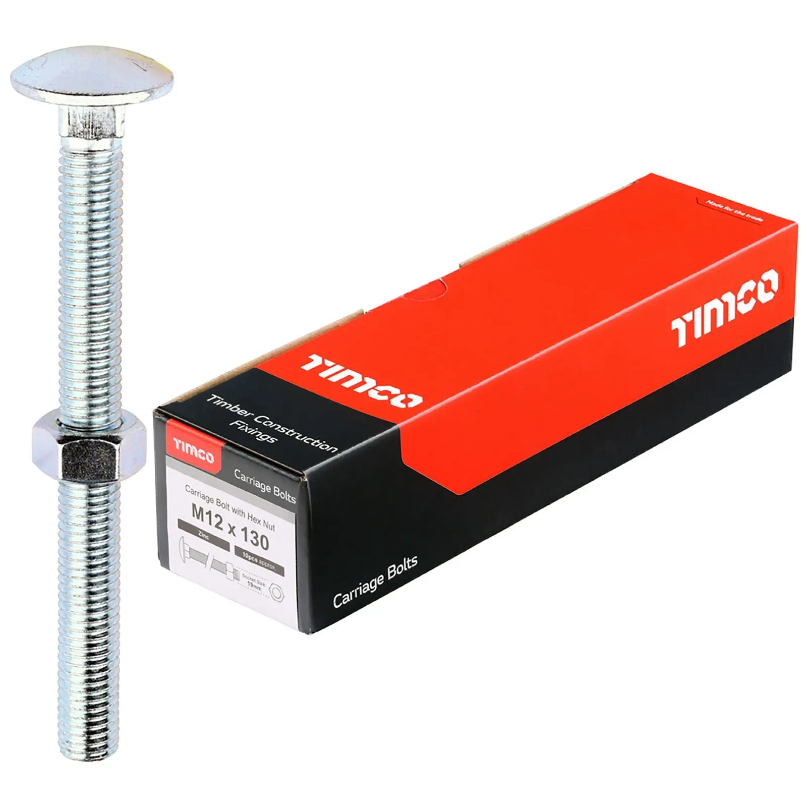 TIMCO Carriage Bolts with Hex Nuts 4.8 Grade Zinc Carbon Steel Boxed M6-M16 - Choose Size - Image 22