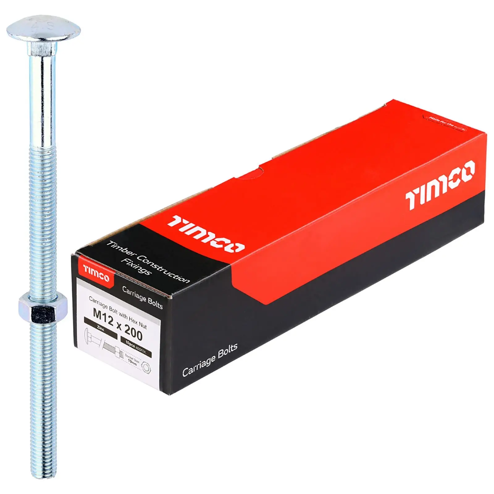 TIMCO Carriage Bolts with Hex Nuts 4.8 Grade Zinc Carbon Steel Boxed M6-M16 - Choose Size - Image 23
