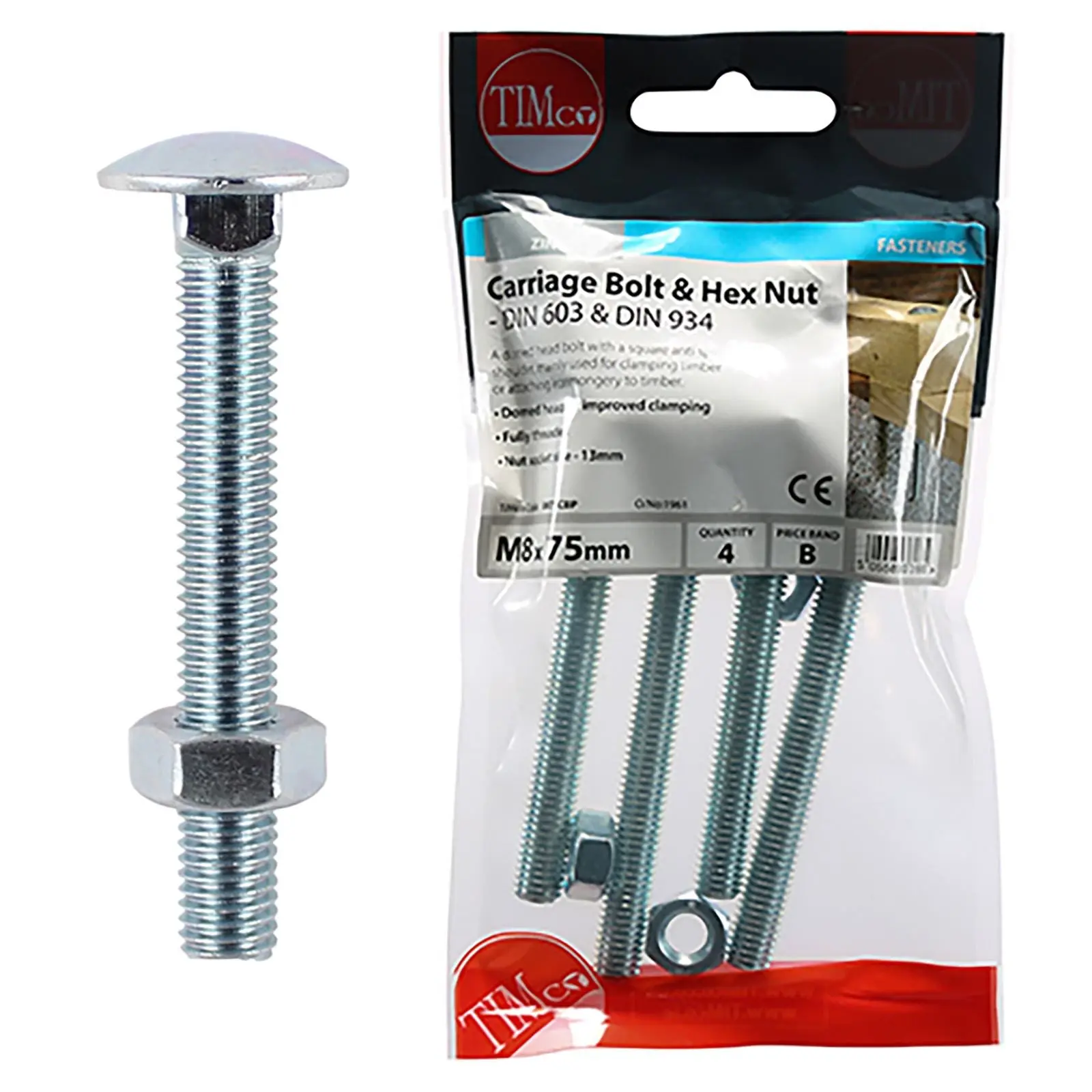 TIMCO Carriage Bolts with Hex Nuts 4.8 Grade Zinc Carbon Steel TIMpac M6-M12 - Choose Size - Image 2