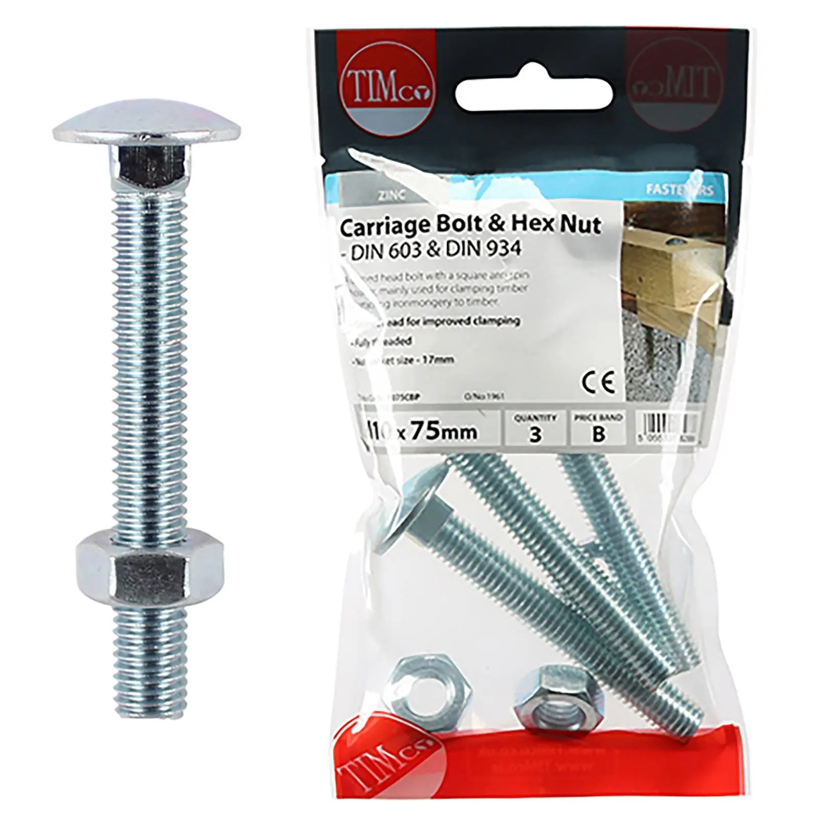 TIMCO Carriage Bolts with Hex Nuts 4.8 Grade Zinc Carbon Steel TIMpac M6-M12 - Choose Size - Image 4