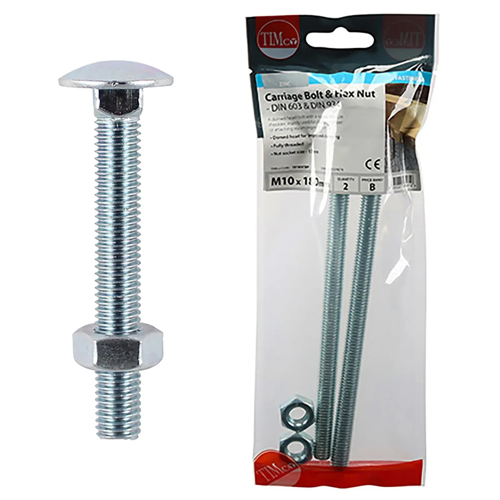 TIMCO Carriage Bolts with Hex Nuts 4.8 Grade Zinc Carbon Steel TIMpac M6-M12 - Choose Size - Image 7
