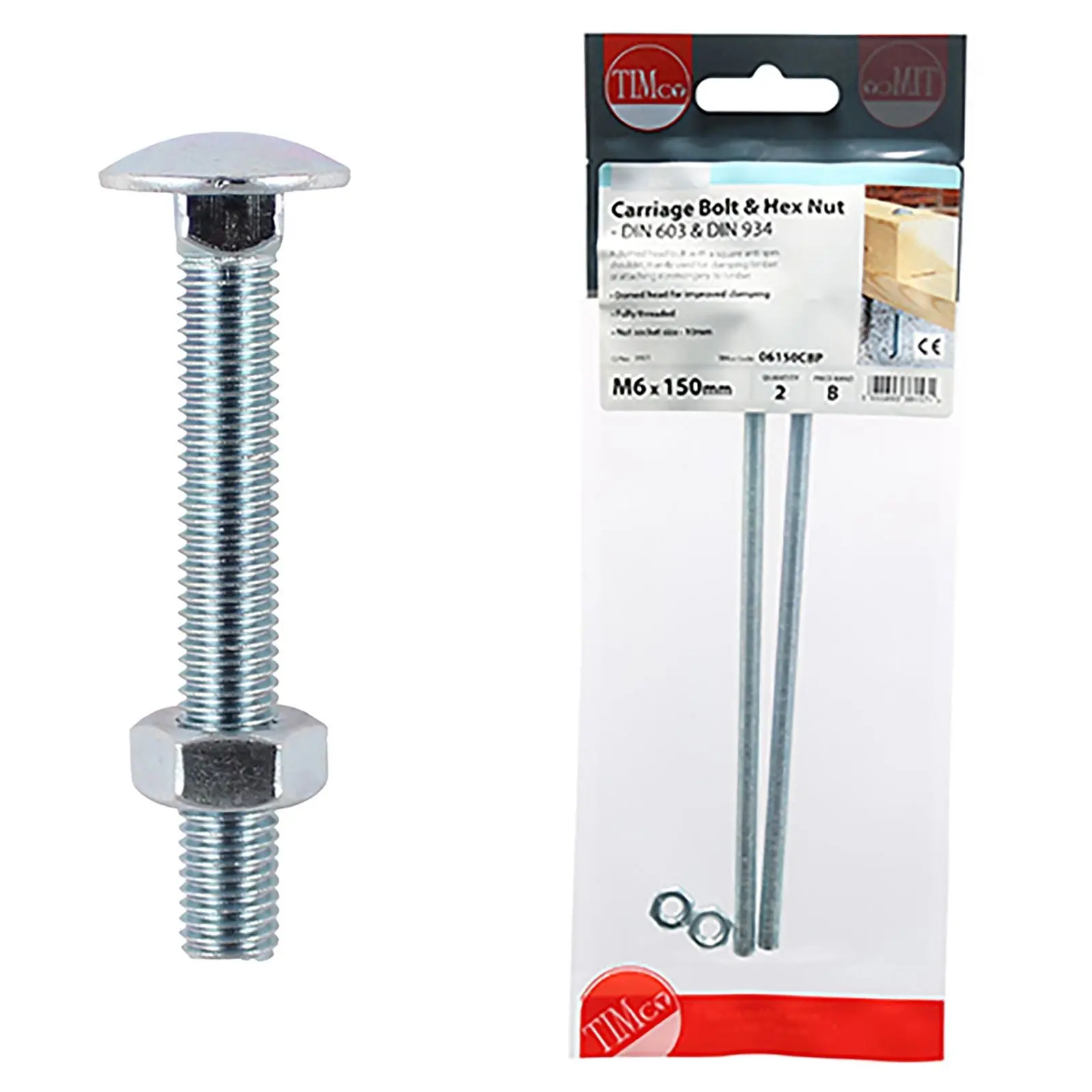 TIMCO Carriage Bolts with Hex Nuts 4.8 Grade Zinc Carbon Steel TIMpac M6-M12 - Choose Size - Image 9