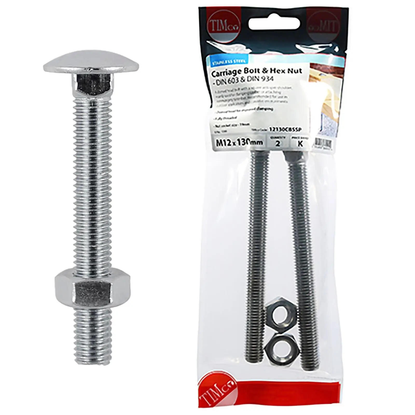 TIMCO Carriage Bolts with Hex Nuts A2 Austenitic Stainless Steel TIMpac M8-M12 - Choose Size - Image 4