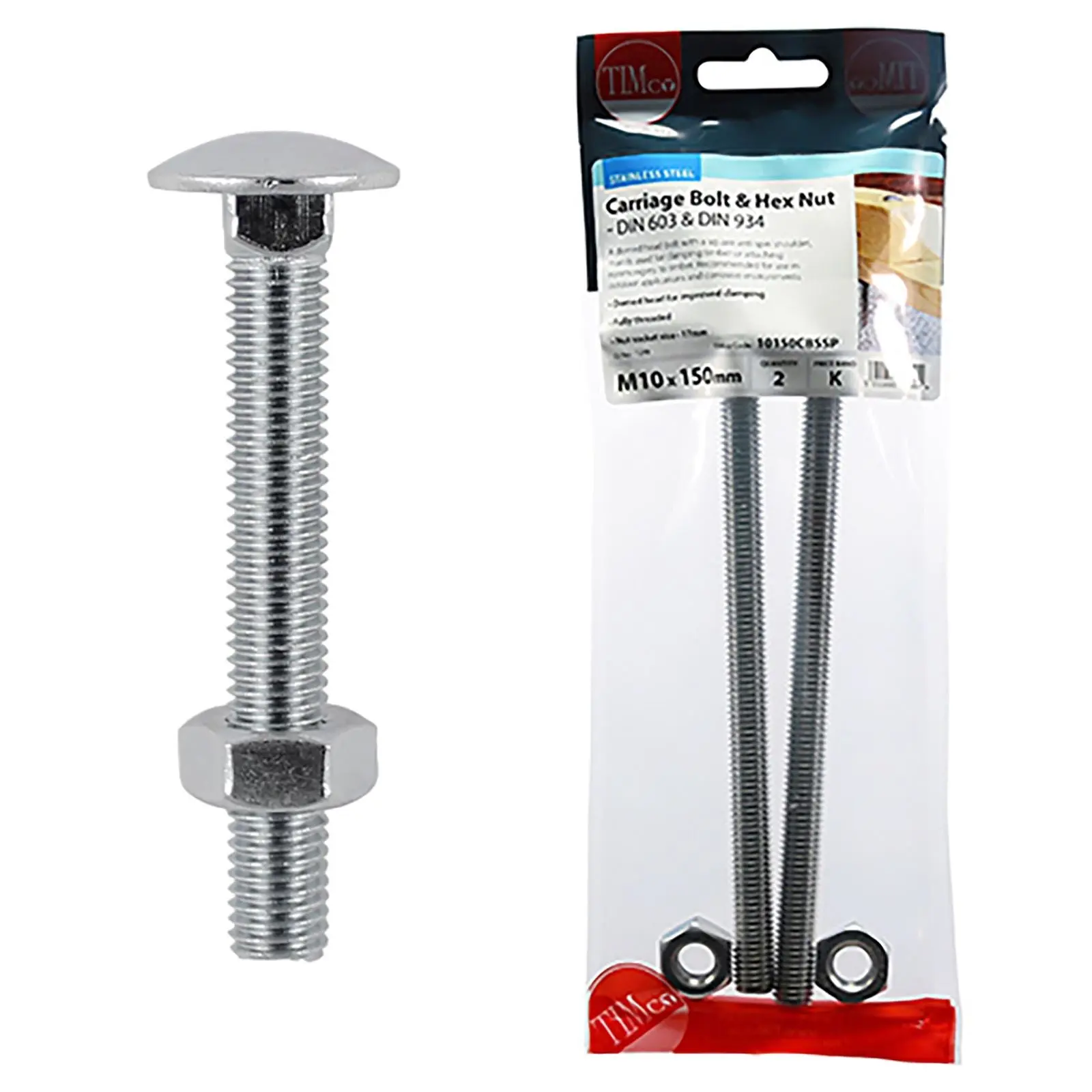 TIMCO Carriage Bolts with Hex Nuts A2 Austenitic Stainless Steel TIMpac M8-M12 - Choose Size - Image 7