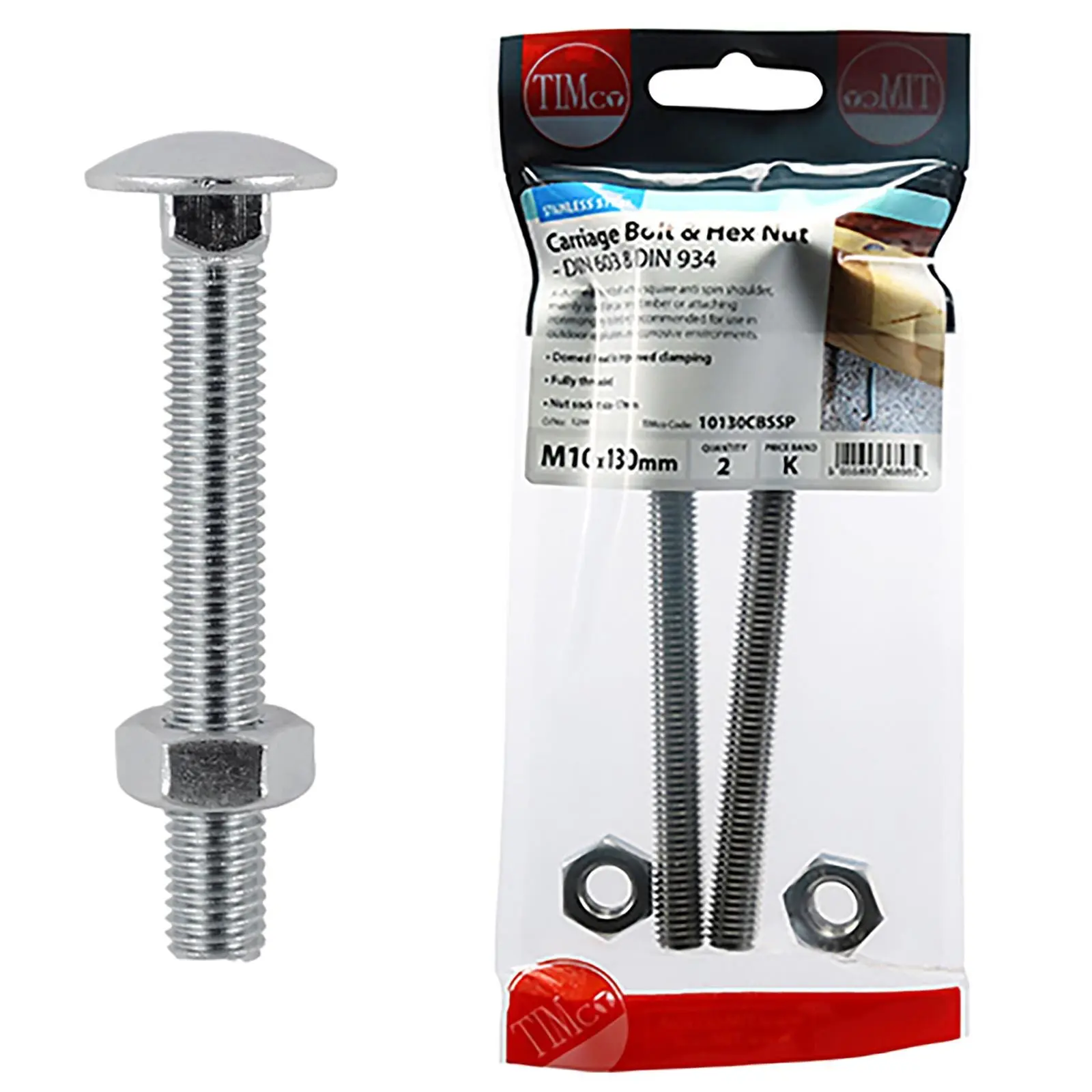 TIMCO Carriage Bolts with Hex Nuts A2 Austenitic Stainless Steel TIMpac M8-M12 - Choose Size - Image 9