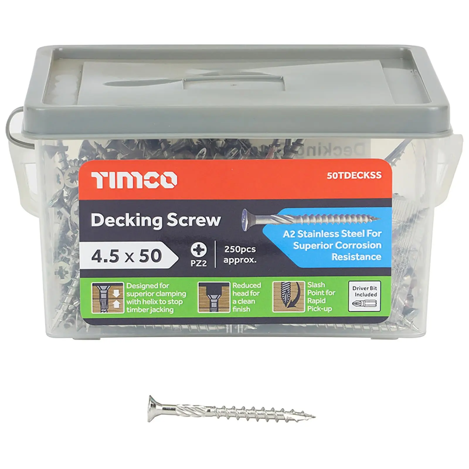 TIMCO Decking Screw Double Countersunk A2 Stainless Steel 250 Screws Tub Pozi PZ2 - Choose Size - Image 2