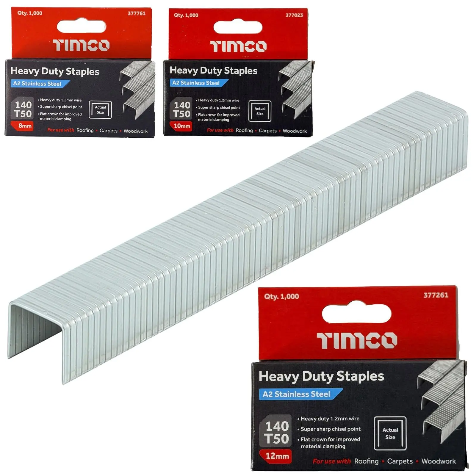 TIMCO Heavy Duty Staples A2 Stainless Steel 1000 Staples Type 140 T50 - Choose Size