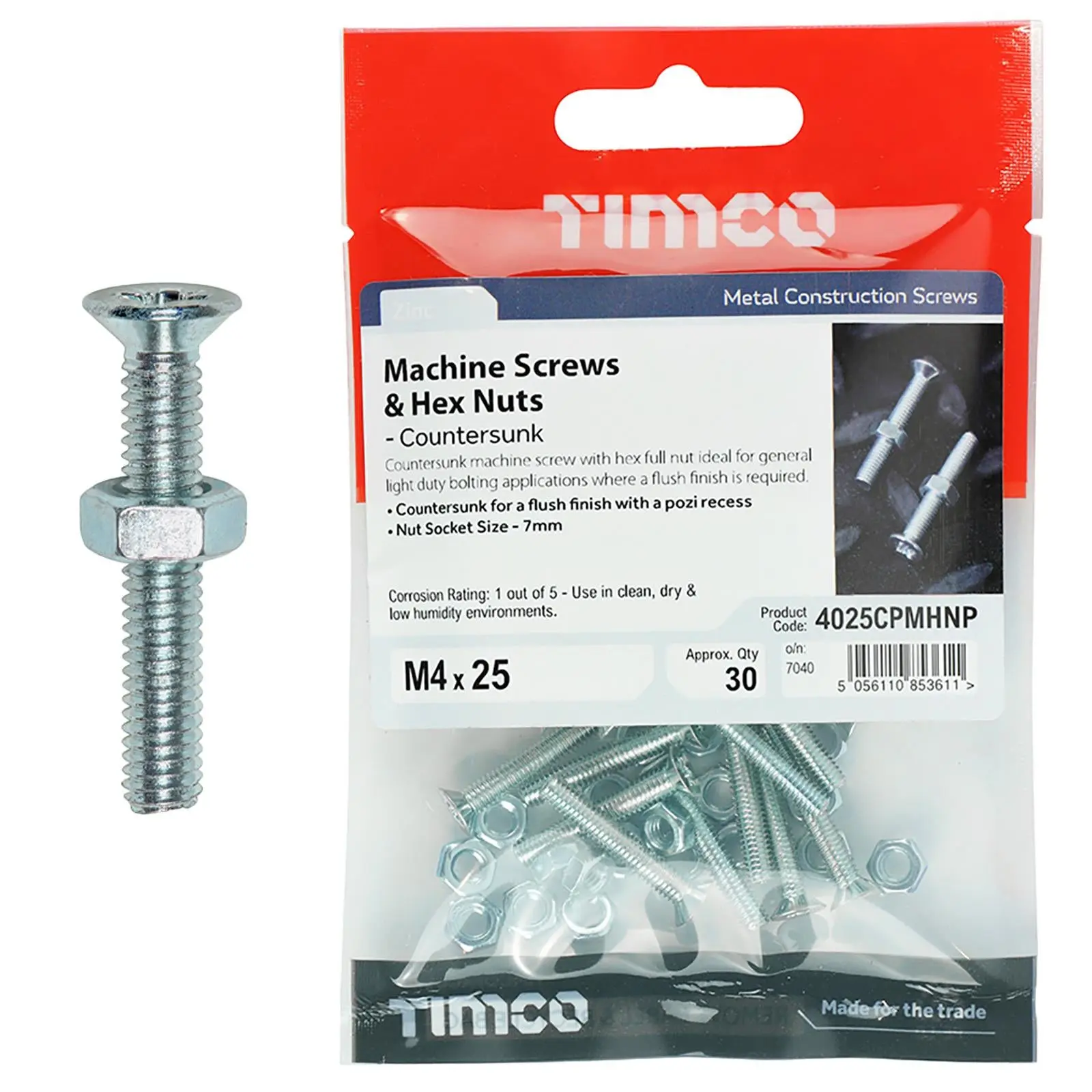TIMCO Machine Screws Countersunk with Hex Nut Pozi Head Zinc - Choose Size - Image 8