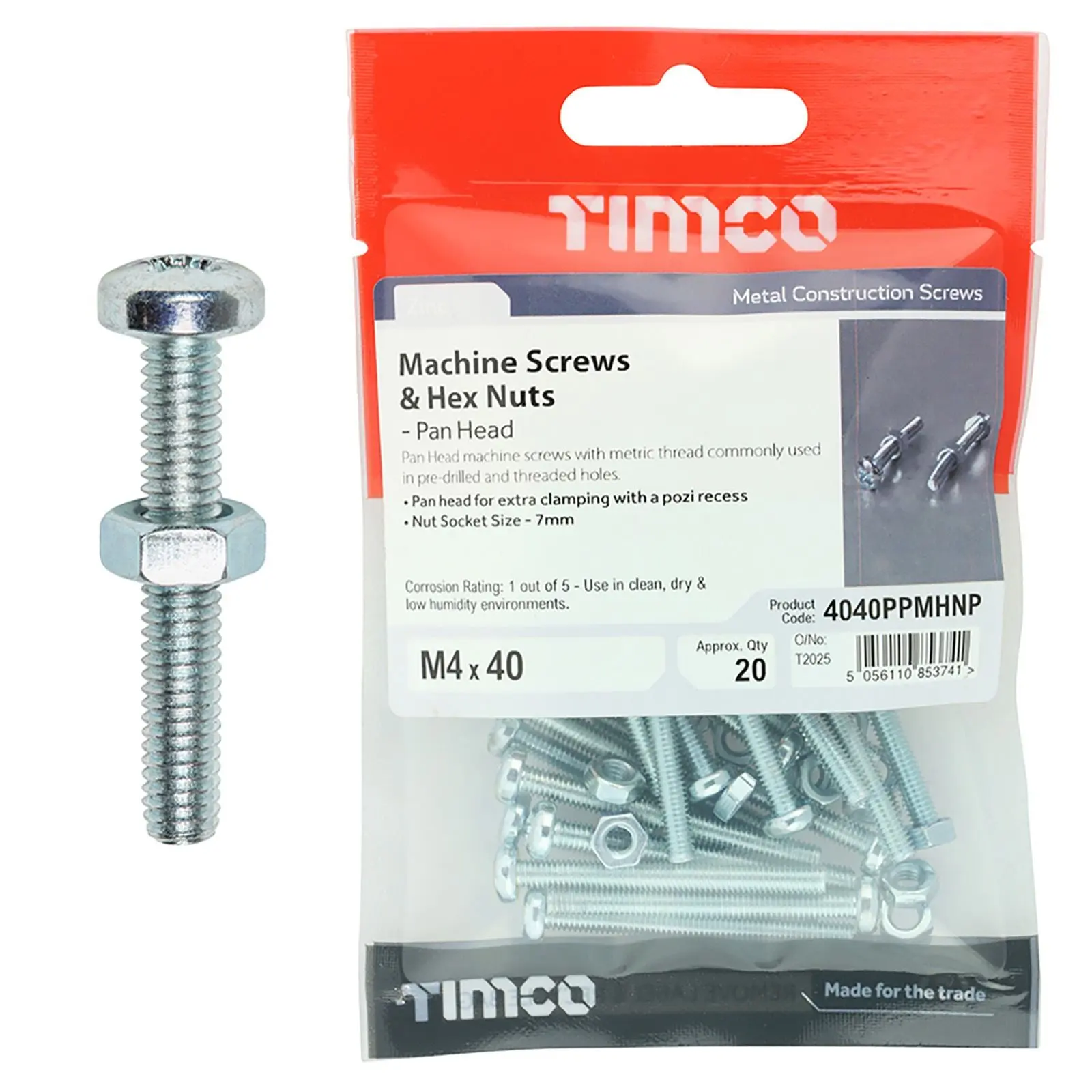 TIMCO Machine Screws Pan Head with Hex Nut Zinc Pozi Timpac - Choose Size - Image 4
