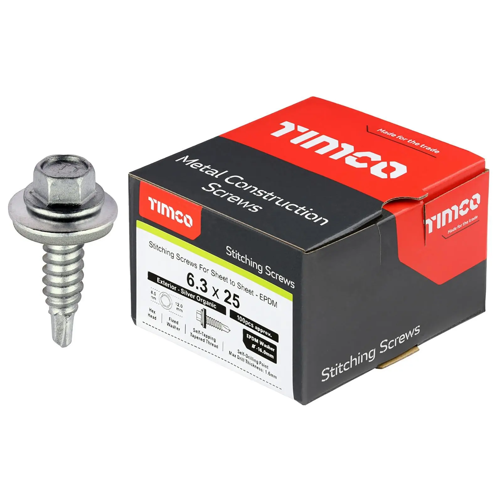 TIMCO Metal Stitching Screw for Sheet to Sheet 16mm EPDM Washer Bi-Metal Exterior Zinc - Choose Size - Image 3