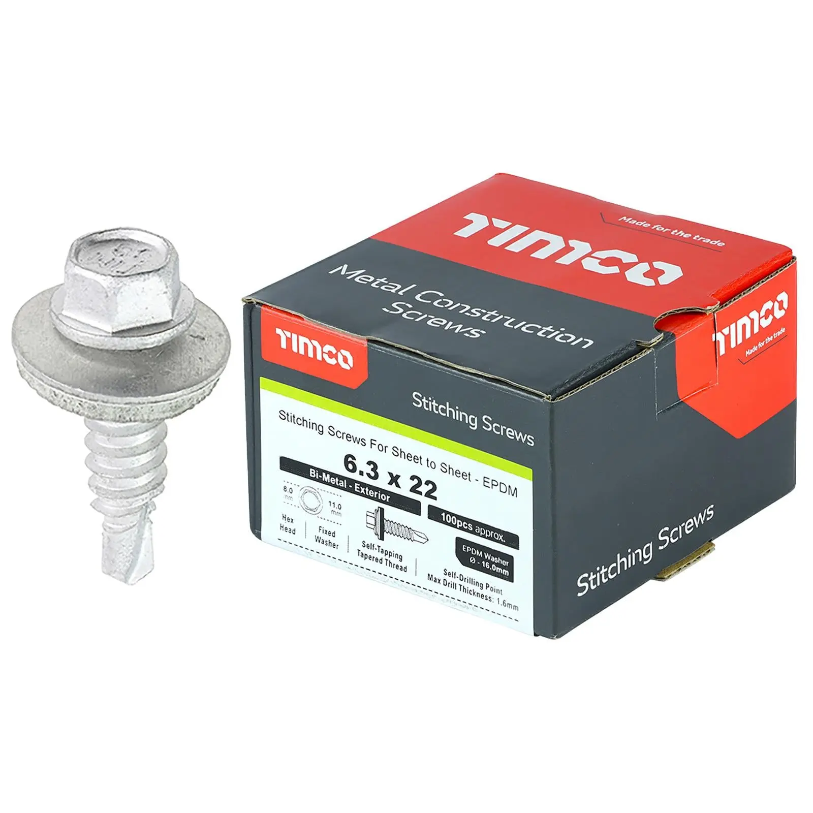 TIMCO Metal Stitching Screw for Sheet to Sheet 16mm EPDM Washer Bi-Metal Exterior Zinc - Choose Size - Image 5