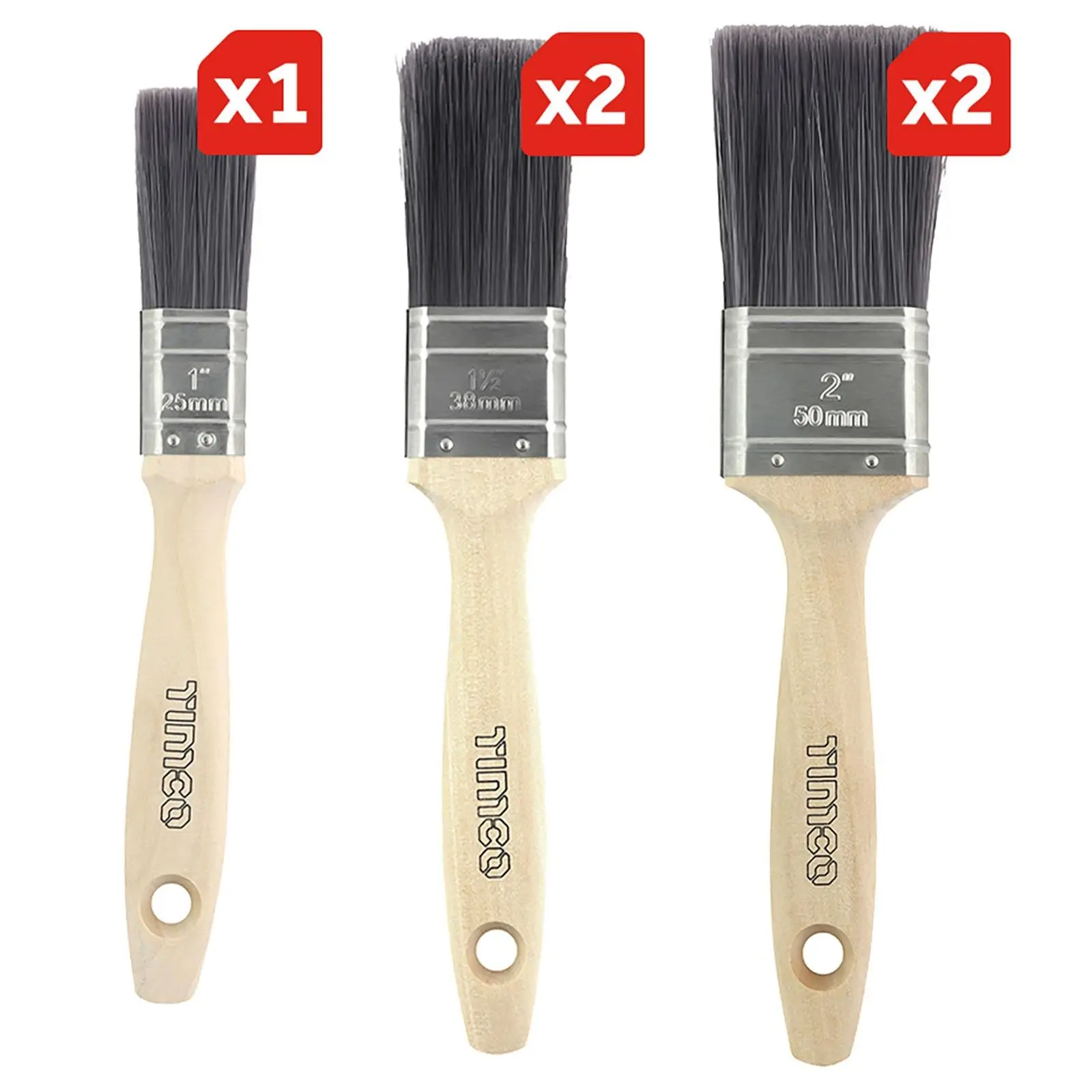 TIMCO Paint Brush Set Professional Synthetic 5 Pack 25mm 38mm 50mm No Bristle Loss