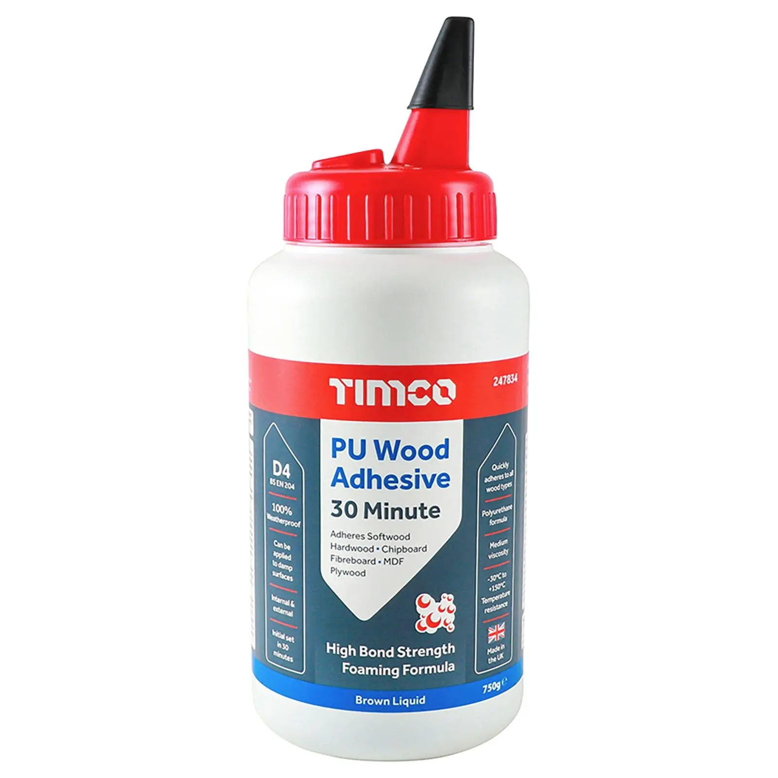 TIMCO PU Wood Adhesive Glue 30 Minute 750g Brown Liquid Bottle