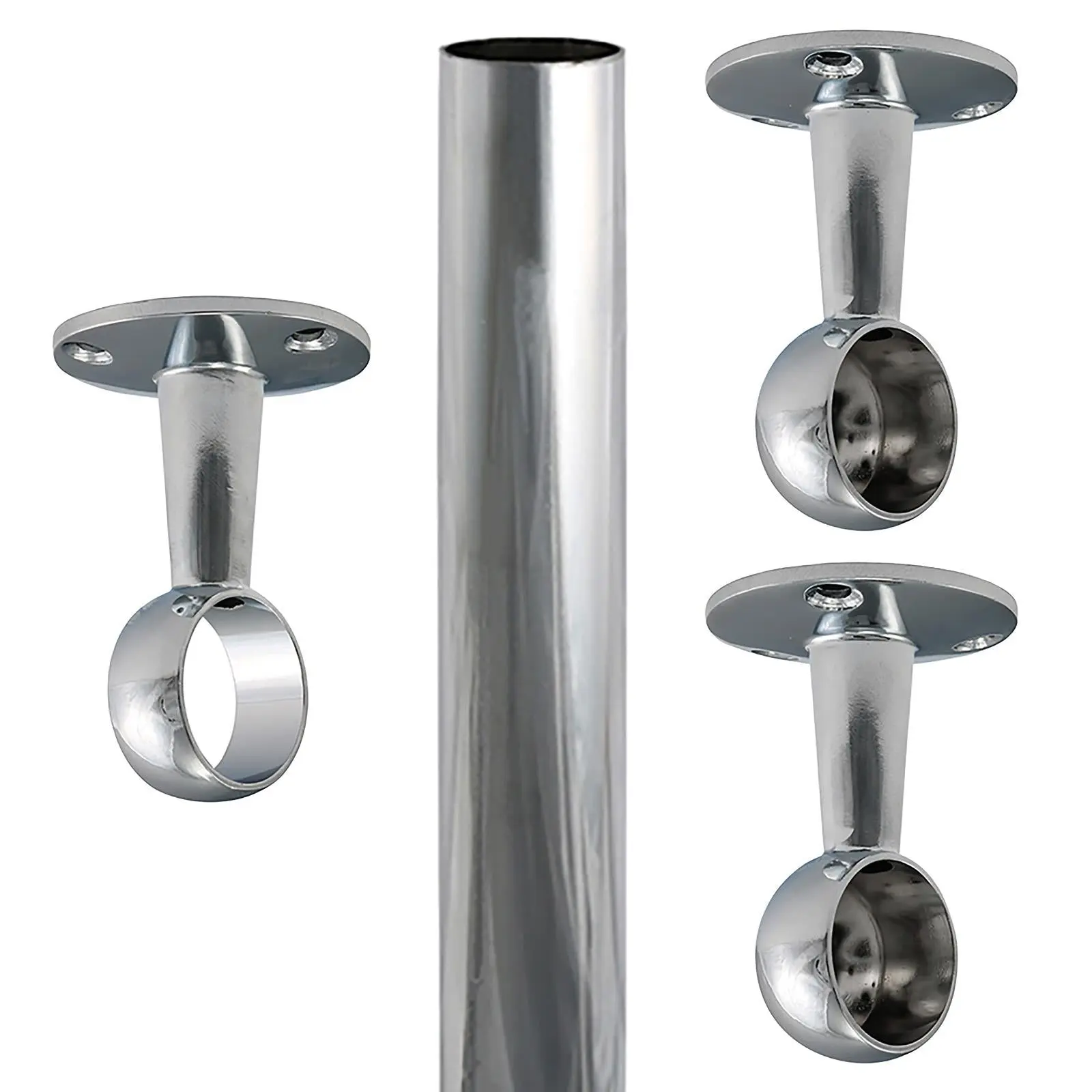TIMCO Round Wardrobe Rail 25mm Diameter End Sockets Brackets Polished Chrome or White - Choose Length - Image 15