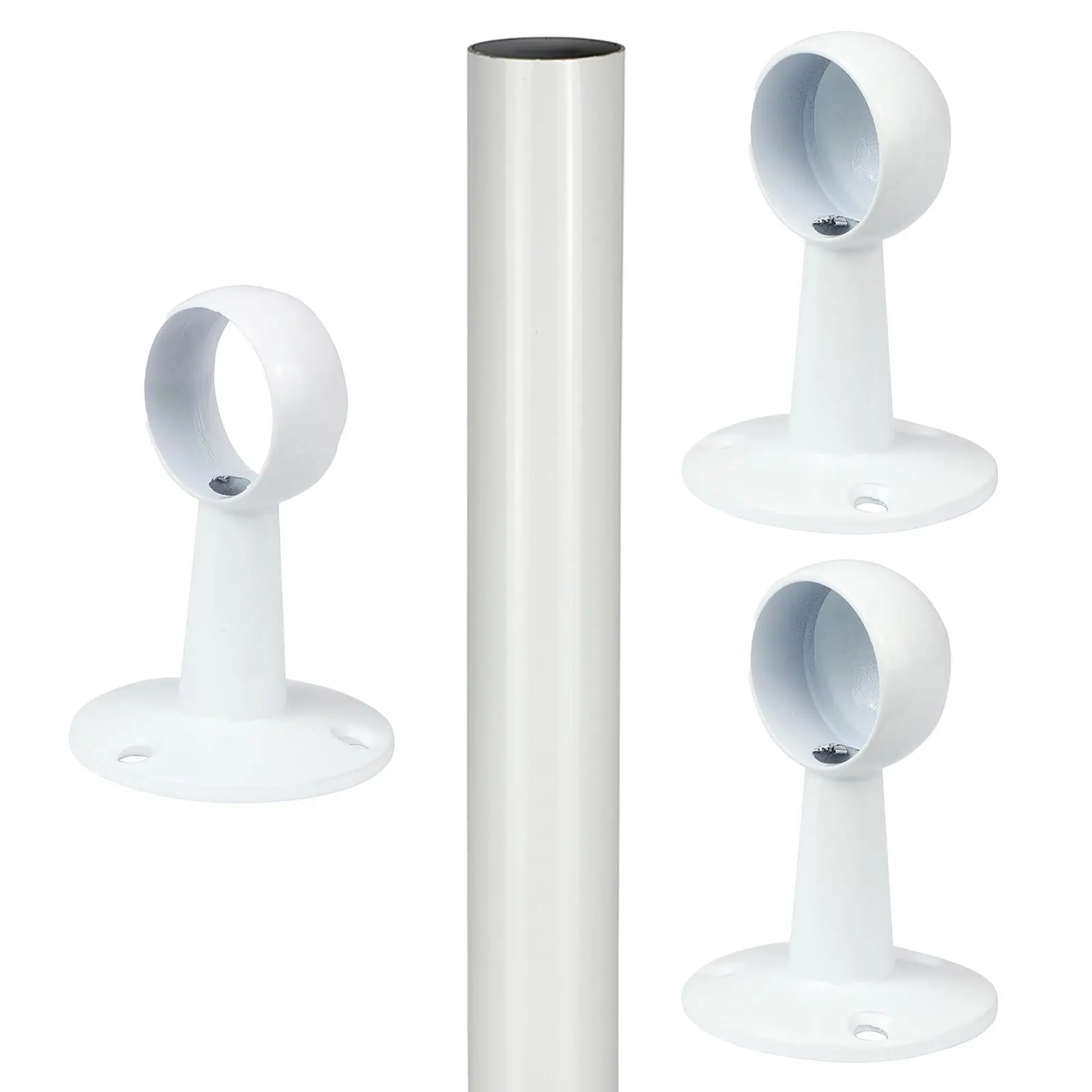 TIMCO Round Wardrobe Rail 25mm Diameter End Sockets Brackets Polished Chrome or White - Choose Length - Image 8
