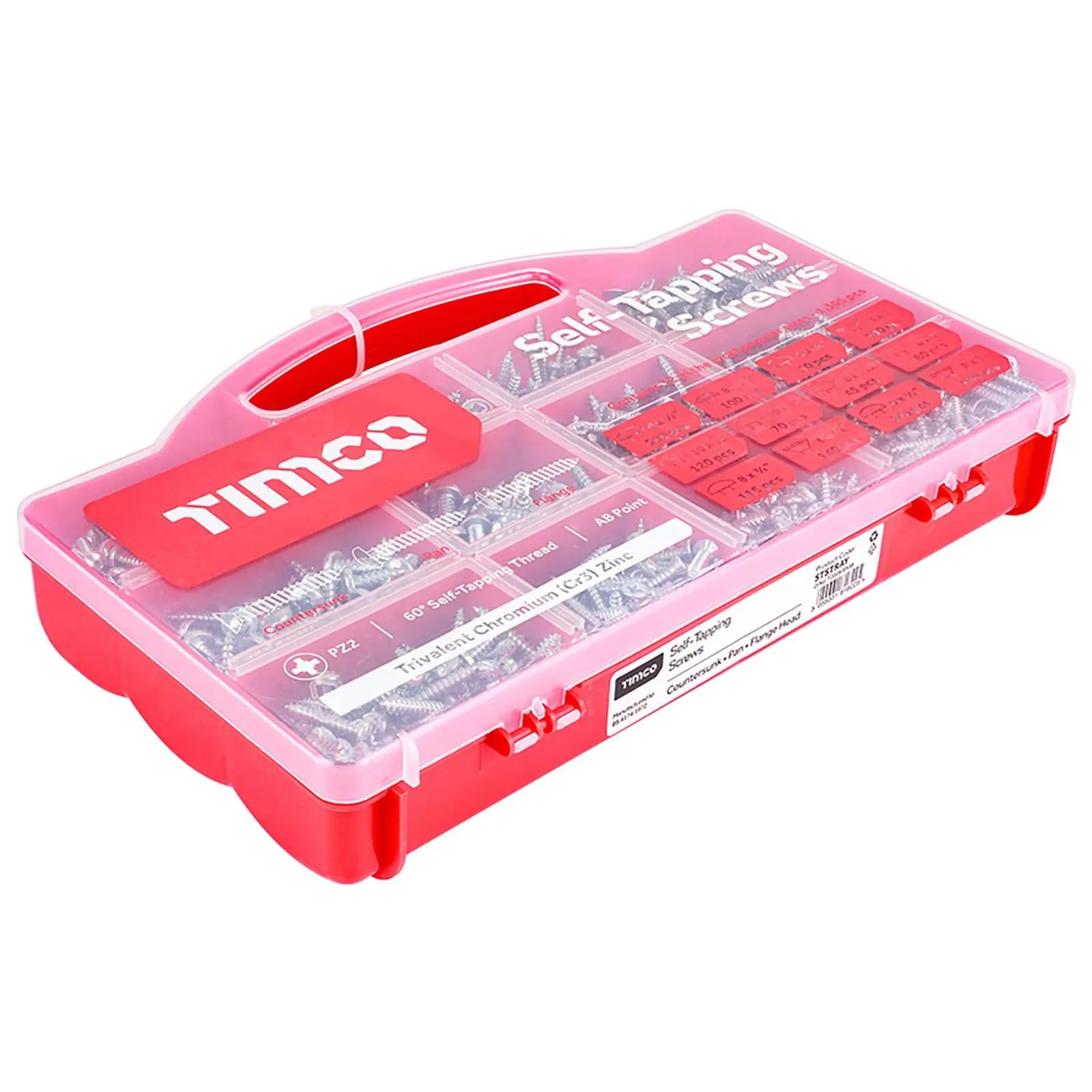 TIMCO Self Tapping Screws Mixed Assortment Tray Pan Countersunk Flange Head 1305 Screws - Image 2