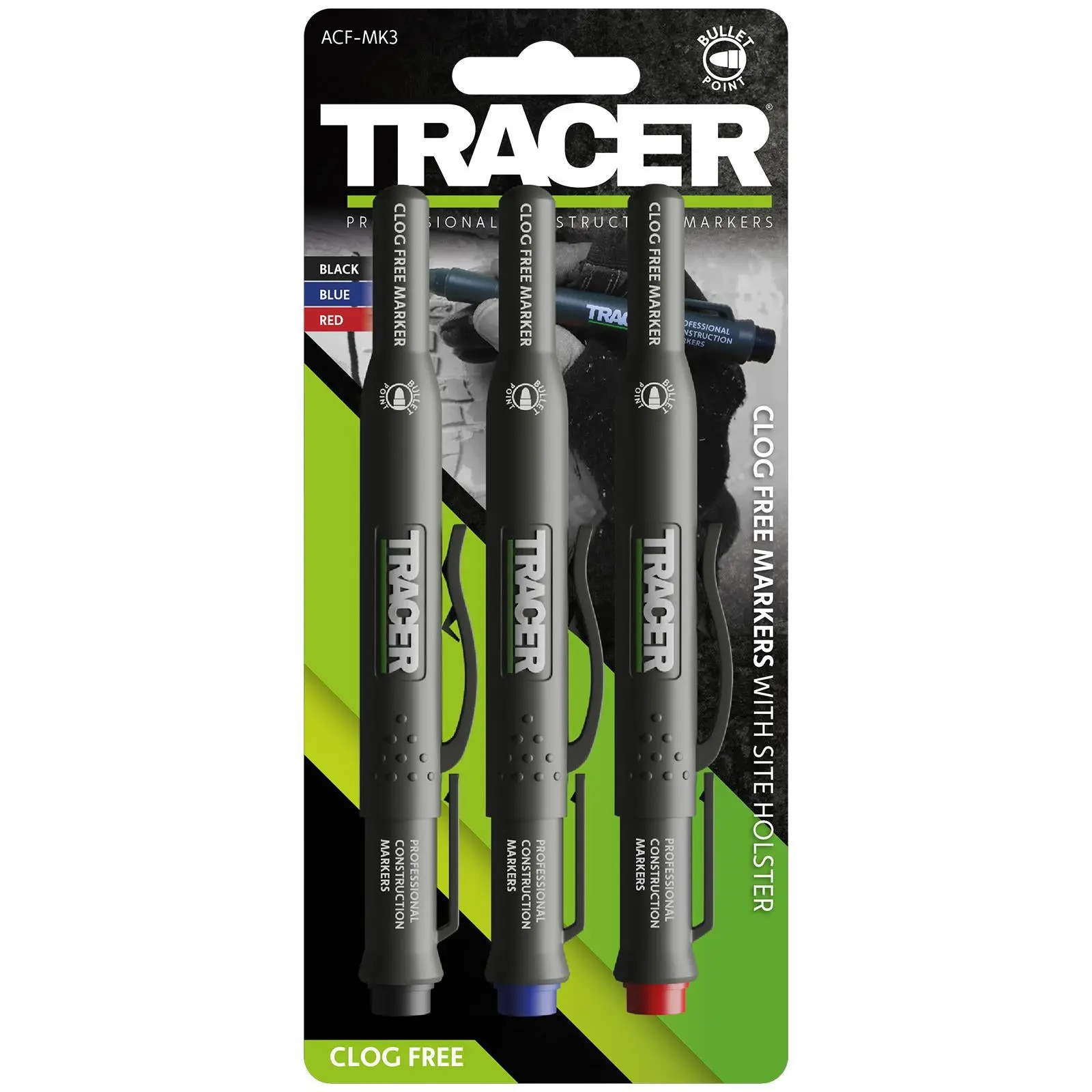 TRACER Clog Free Permanent Marker Kit 3 Piece Pack (Black Blue Red) comes with Site Holsters - Image 5