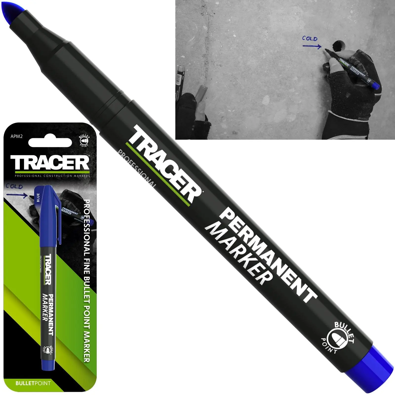 TRACER Permanent Marker Pen Blue 1-2mm Fine Bullet Point