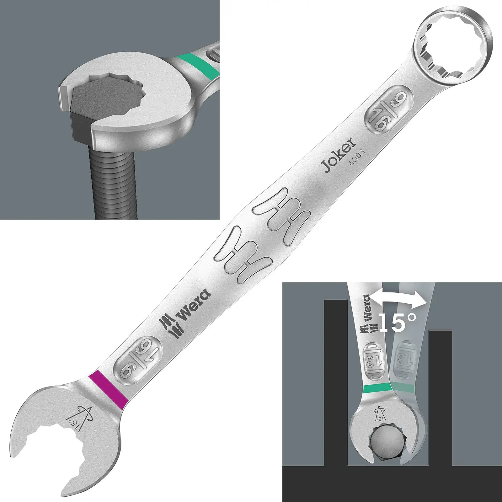 Wera 6003 Joker Combination Spanner Wrench Open End Ring Imperial - Image 3