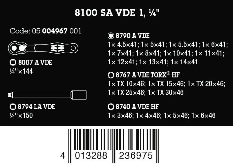 Wera 8100 SA VDE 1 Zyklop Ratchet Set Insulated Reversible 1/4" Drive Metric in Case 22 Pieces - Image 10