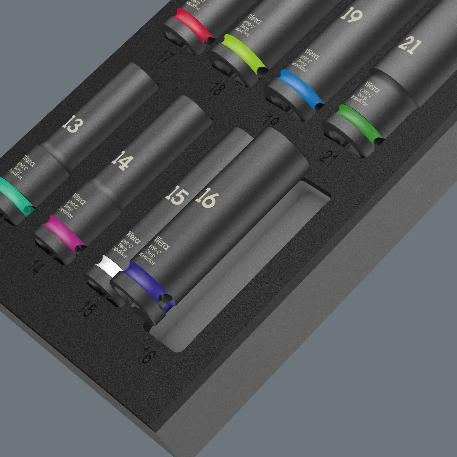 Wera Foam Insert Deep Impact Socket Set Zyklop C Impaktor Deep Socket Set 1 1/2" Drive 13-27mm 9725 11 Pieces - Image 2