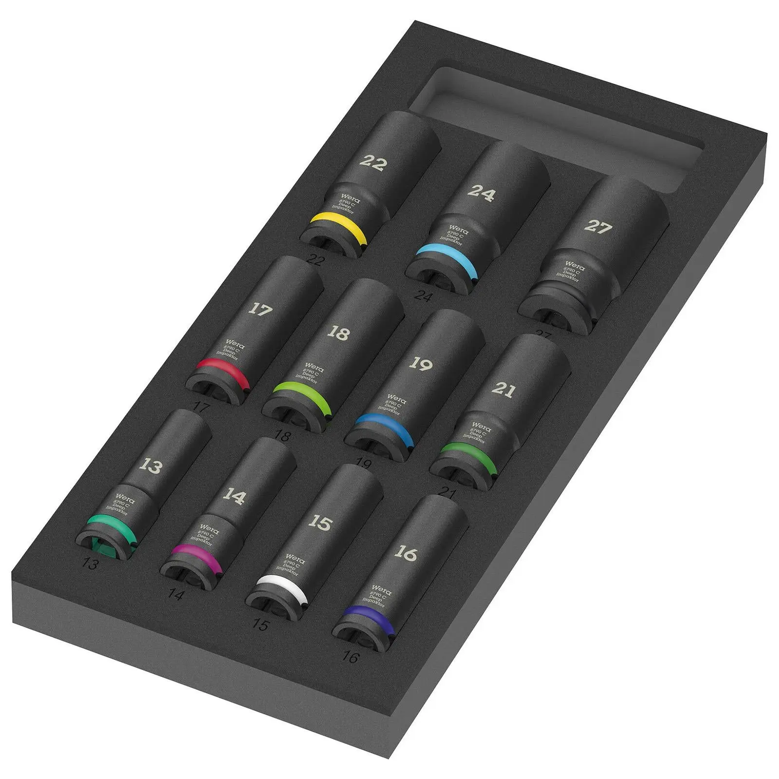 Wera Foam Insert Deep Impact Socket Set Zyklop C Impaktor Deep Socket Set 1 1/2" Drive 13-27mm 9725 11 Pieces - Image 3
