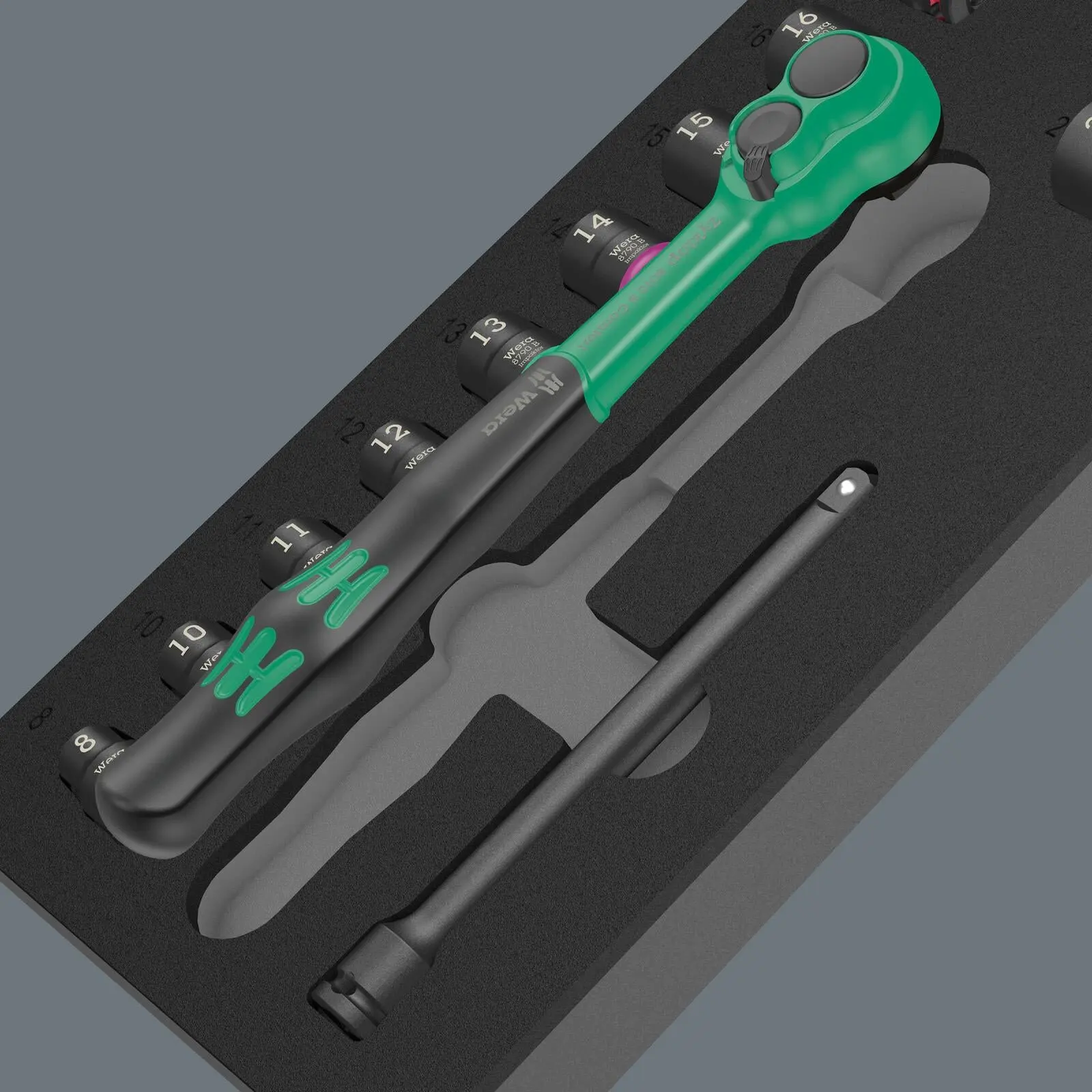 Wera Foam Insert Ratchet Wrench Socket Set 8010 B Zyklop Comfort Ratchet Set 1 3/8" Drive 9724 16 Pieces - Image 10