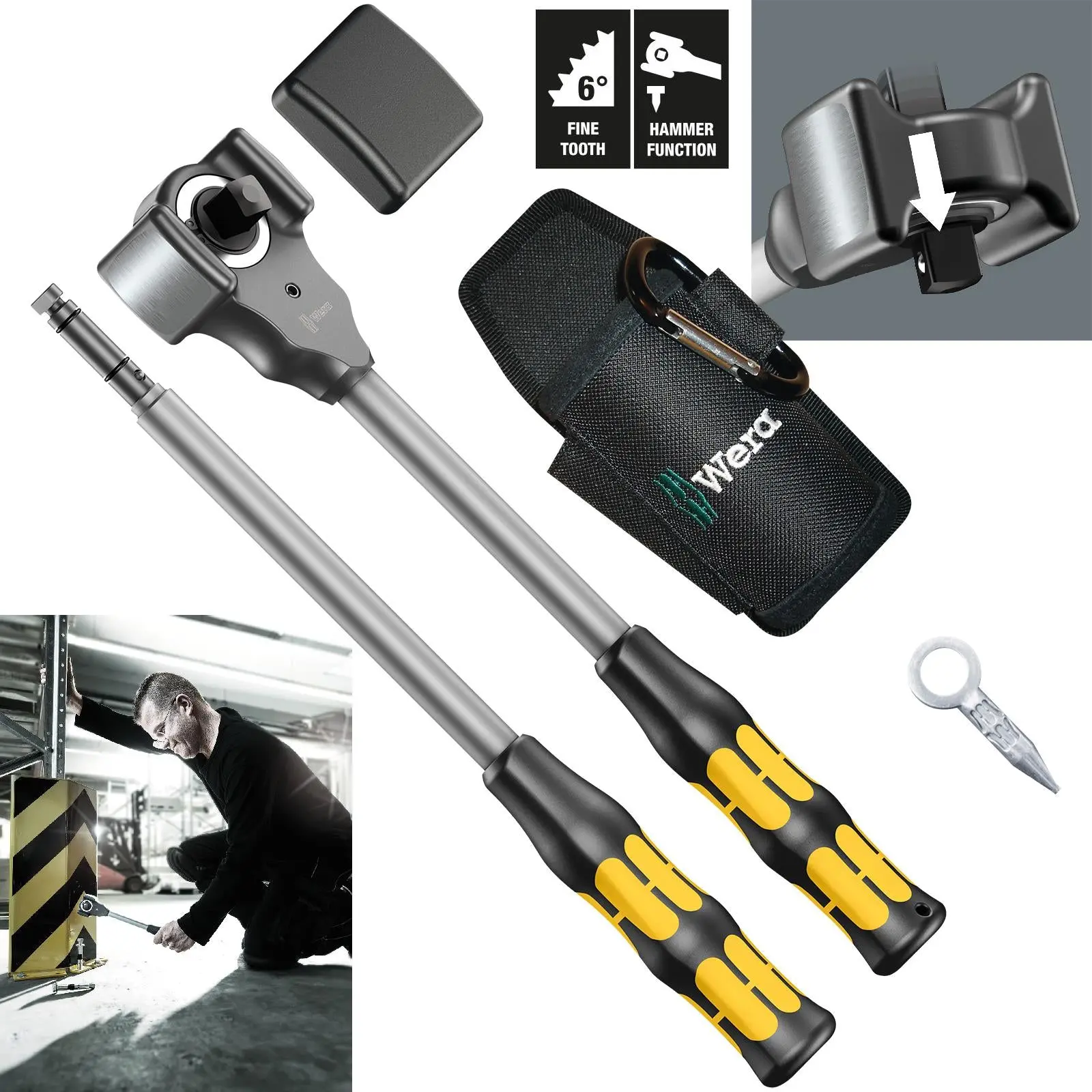 Wera Heavy Duty Ratchet Wrench 1/2" Drive KOLOSS 8002 C All Inclusive Set 5 Pieces