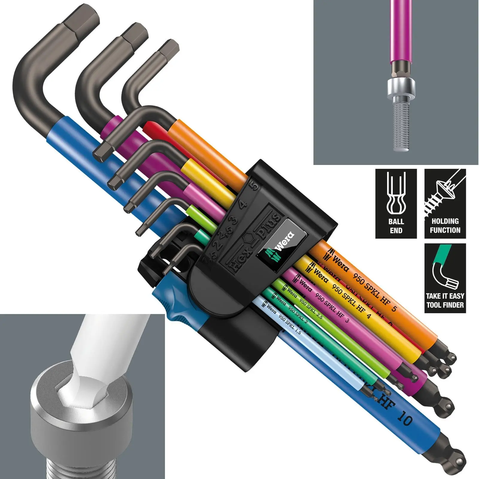 Wera Hex Key Set 950/9 Hex Plus Multicolour HF 1 L-Key Set Metric BlackLaser Holding Function 9 Piece