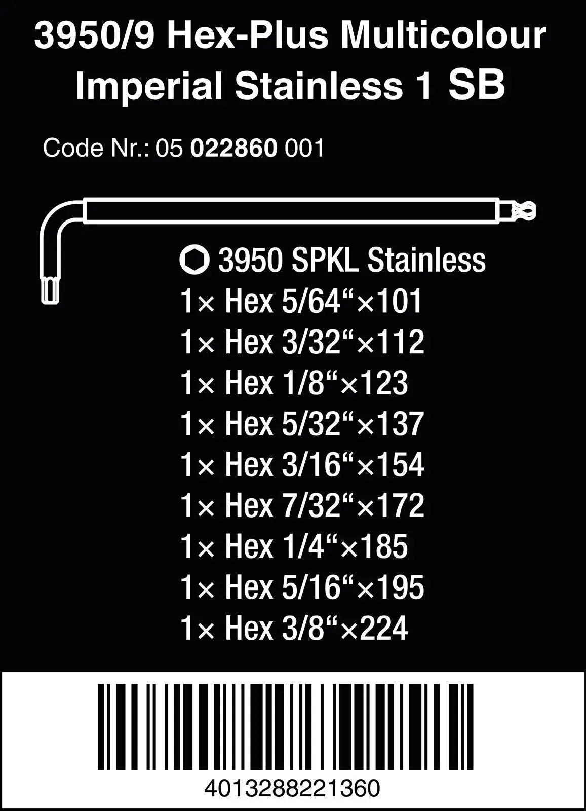 Wera Hex Plus Multicolour Imperial Stainless Steel 1 Key Set 9 Piece 5/64"-3/8 - Image 10