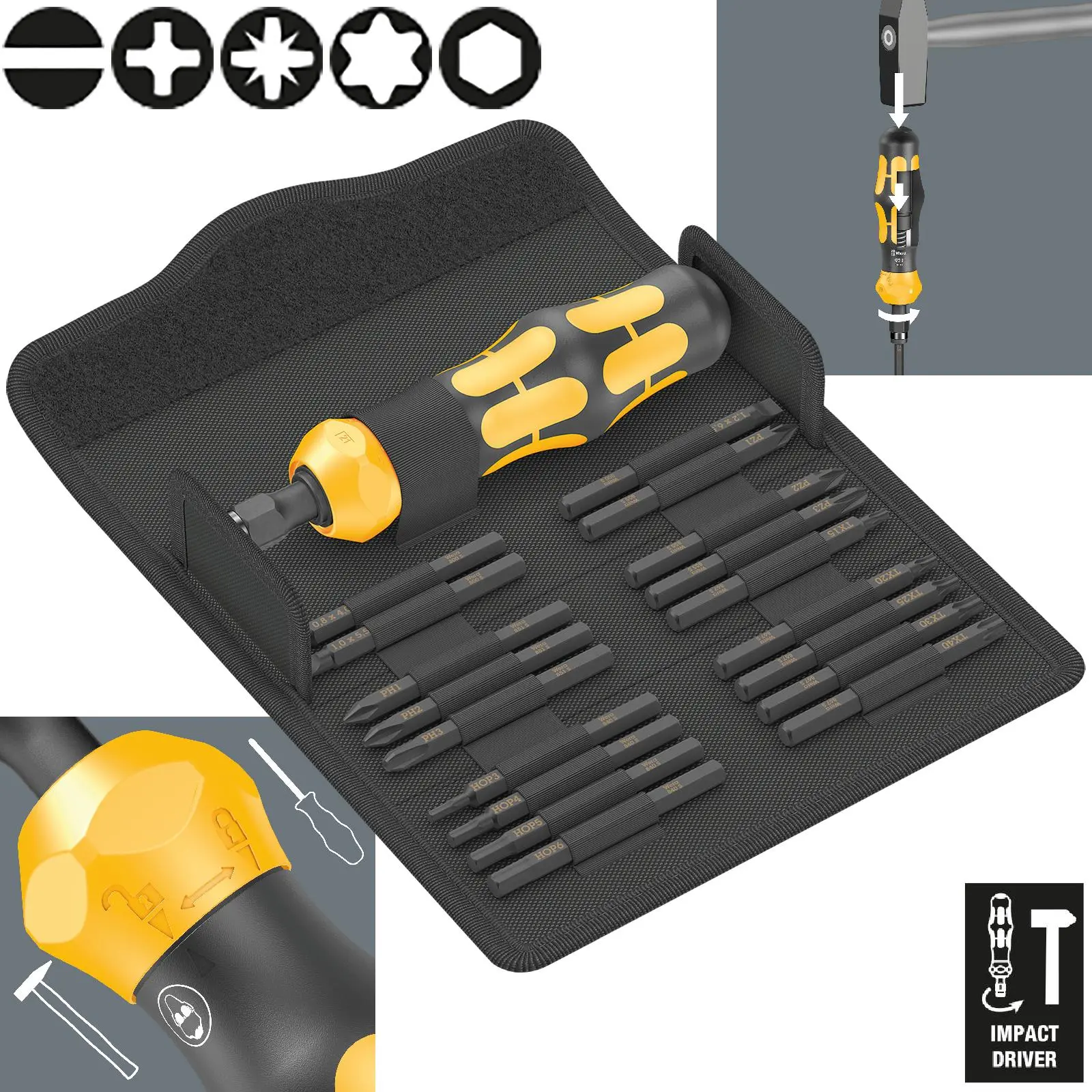 Wera Impact Screwdriver Kraftform Kompakt 900 Set 1 19 Pieces in Case