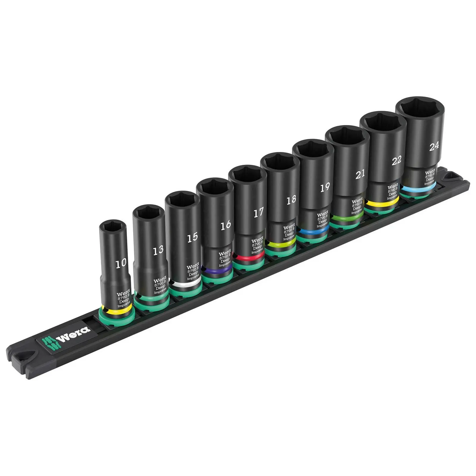 Wera Impact Socket Set Deep 3/8" Drive 10-24mm 10 Pieces 9660 Magnetic Rail B Impaktor Deep 1