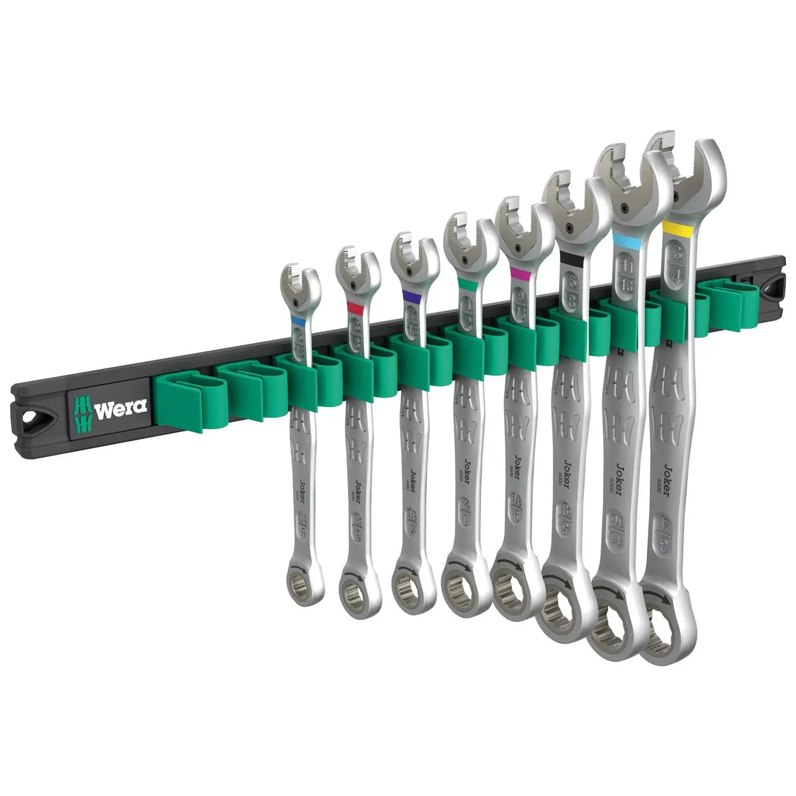 Wera Ratchet Combination Spanner Wrench Set 6000 Joker Imperial 1 9632 Magnetic Rail 8 Pieces 5/16"-3/4 - Image 3
