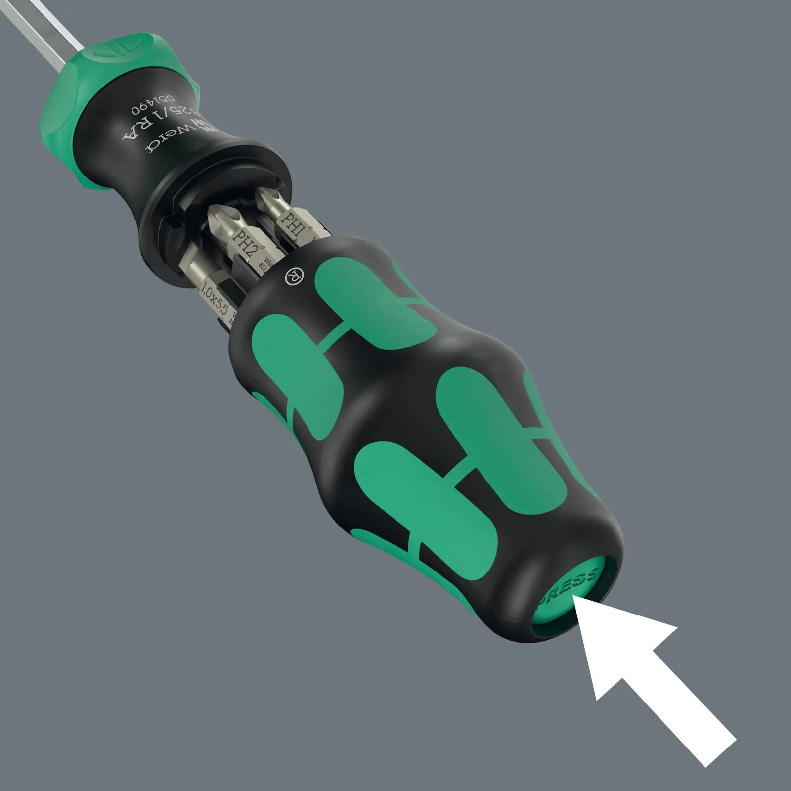 Wera Ratchet Screwdriver Kraftform Kompakt 27 RA 2 Integrated Bit Magazine 6 Pieces PH SL SQ