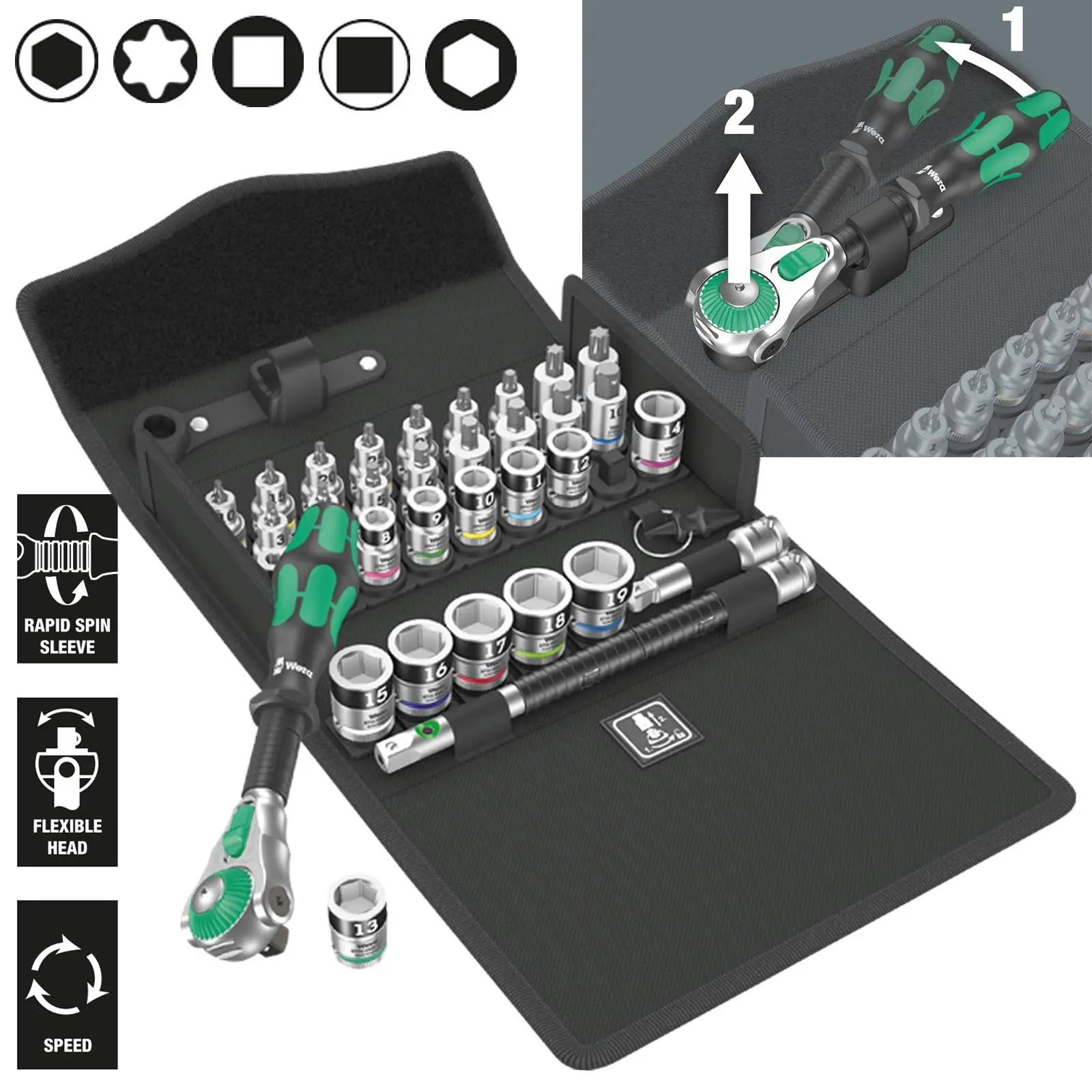 Wera Ratchet Socket Set 3/8" Drive 35 Piece 8100 SB All In Zyklop Speed Ratchet Set 6-19mm