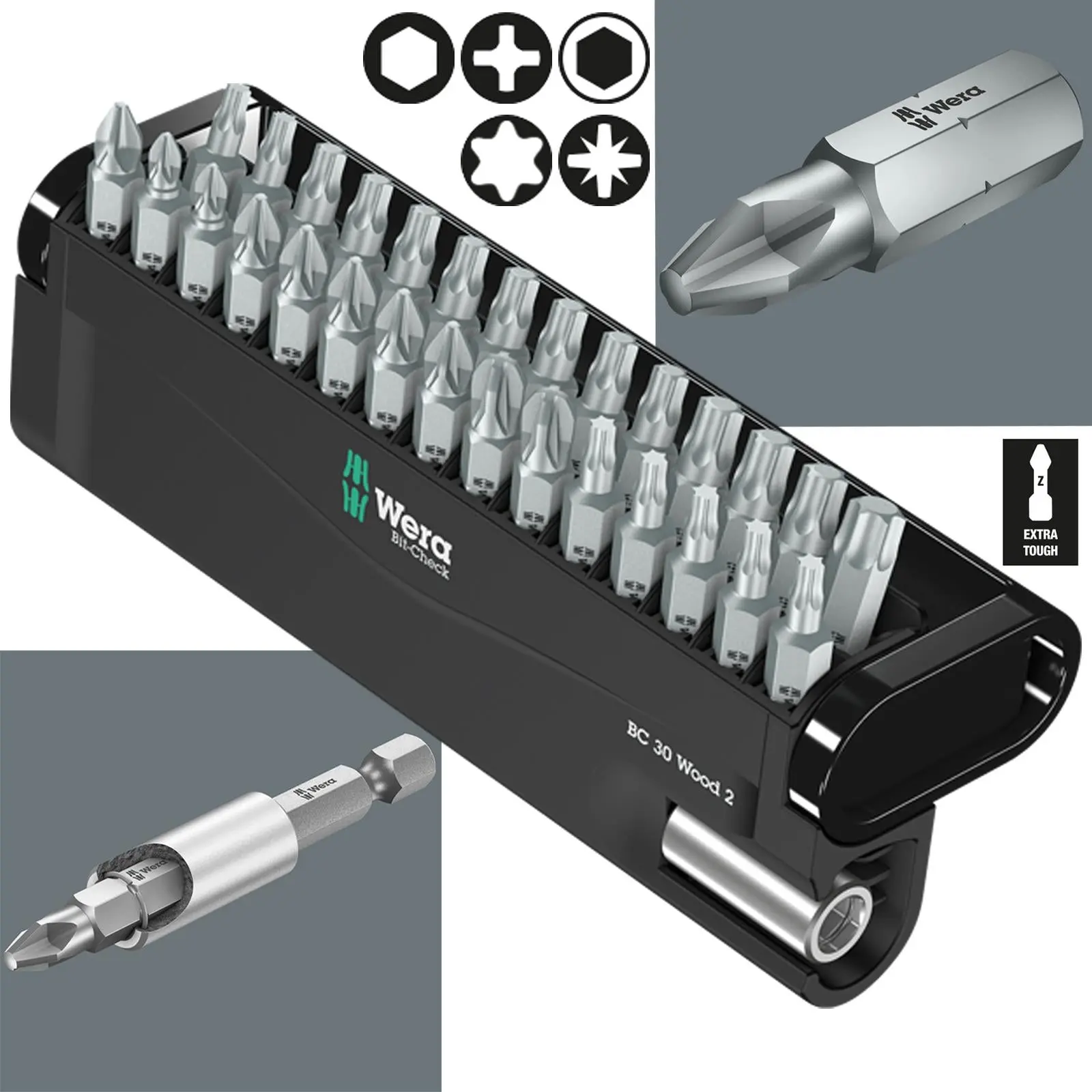 Wera Screwdriver Bit Set 30 Piece Bit Check 30 Wood 2 with Bit Holder
