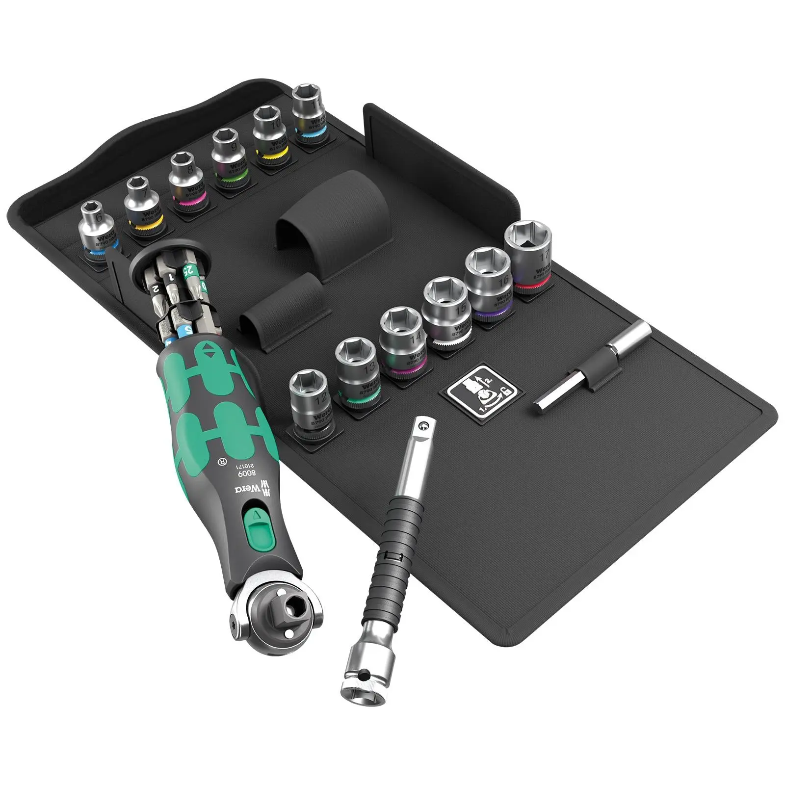 Wera Screwdriver Set 8009 Zyklop Pocket Set 3 Sockets and Bit Kit in Case 27 Pieces - Image 3