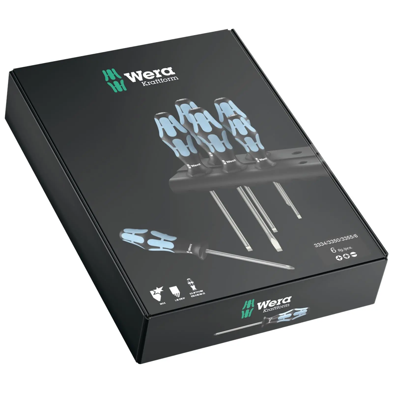 Wera Screwdriver Set Stainless Steel in Rack 6 Piece 3334/3350/3355/6 Phillips Pozi Slotted - Image 5