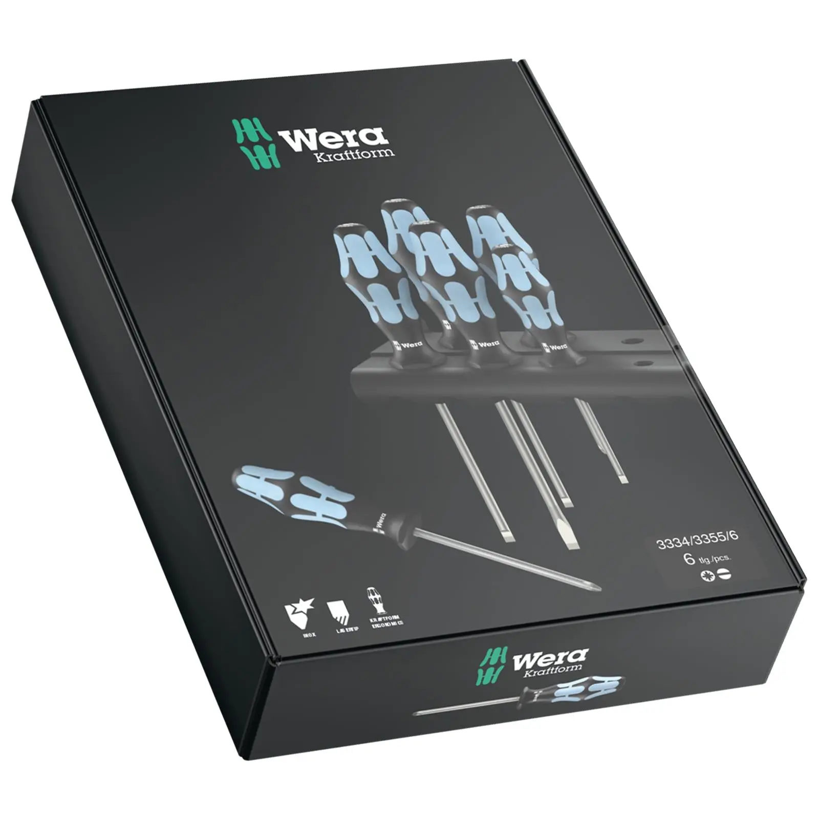 Wera Screwdriver Set Stainless Steel in Rack 6 Piece 3334/3355/6 Pozi Slotted - Image 5