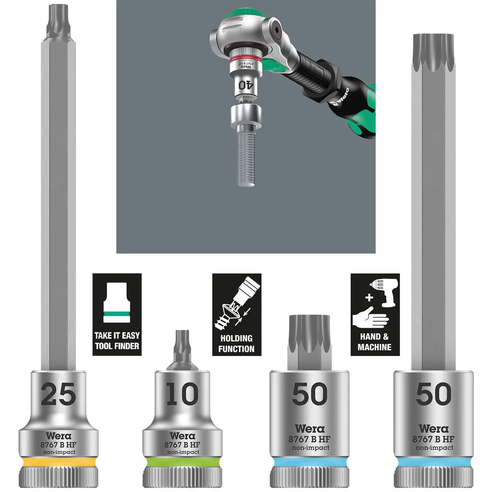 Wera Socket Bit TORX HF 3/8" Drive Zyklop Socket Bits with Holding Function 8767 B TX10-TX50 - Image 16