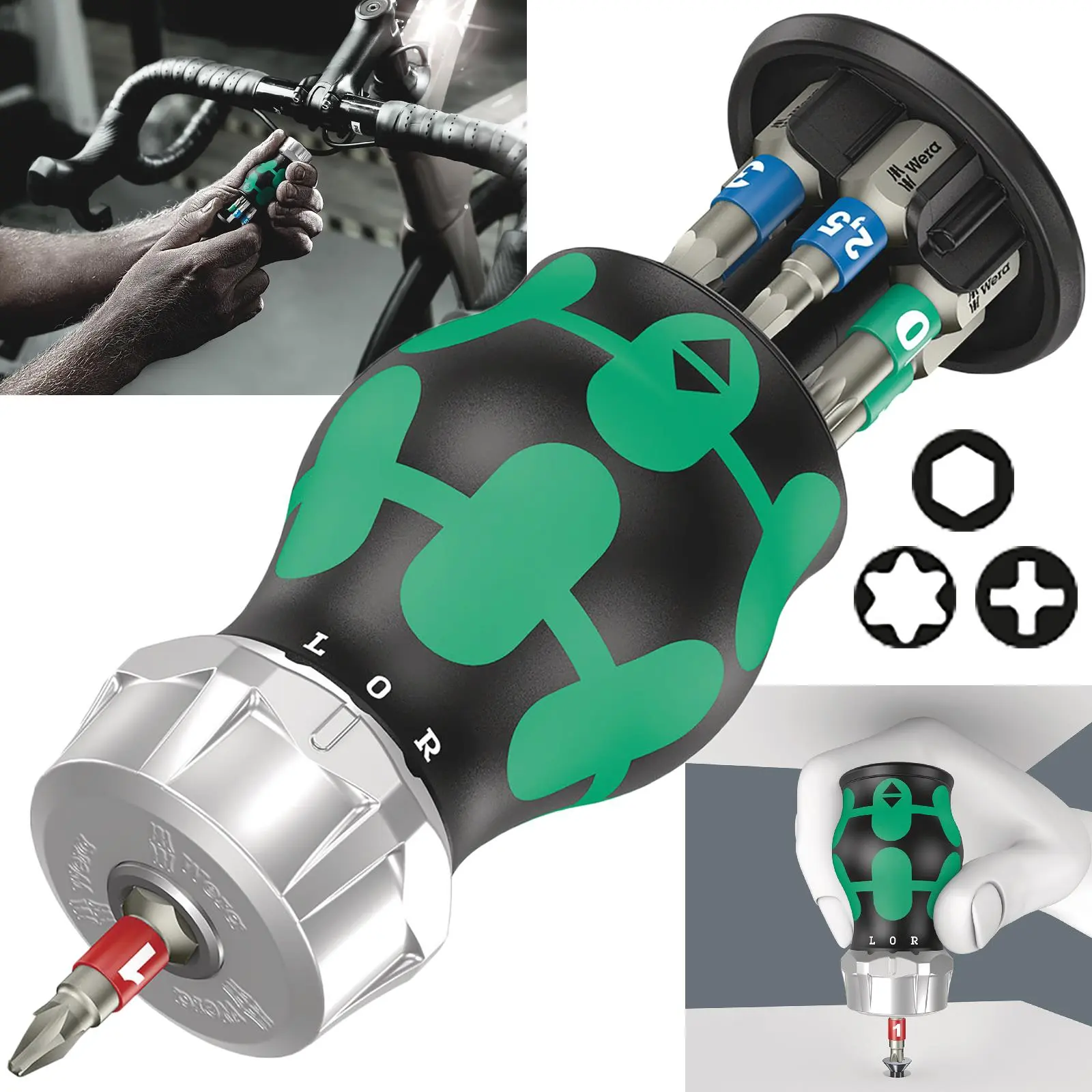 Wera Stubby Screwdriver Set Ratchet Action Bicycle Set 5 Stainless Steel Bits 7 Pieces