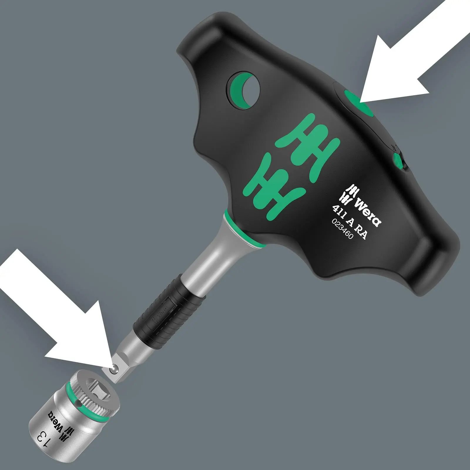 Wera T-Handle Adaptor Screwdriver 1/4" Drive with Ratchet Function 411 A RA - Image 7