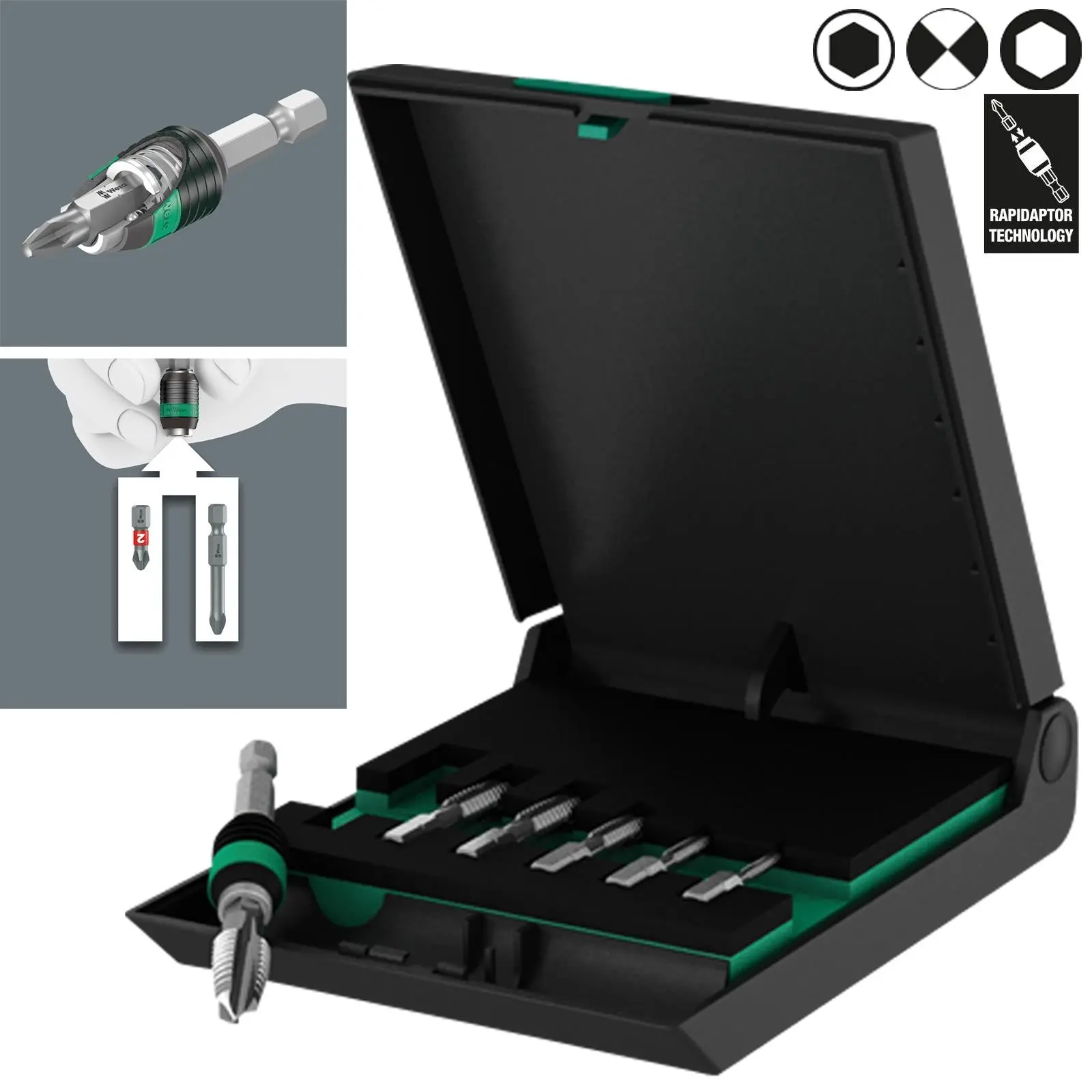 Wera Tap Bits Set 7 Piece 844/7 with Rapidaptor Bit Holder M3-M10