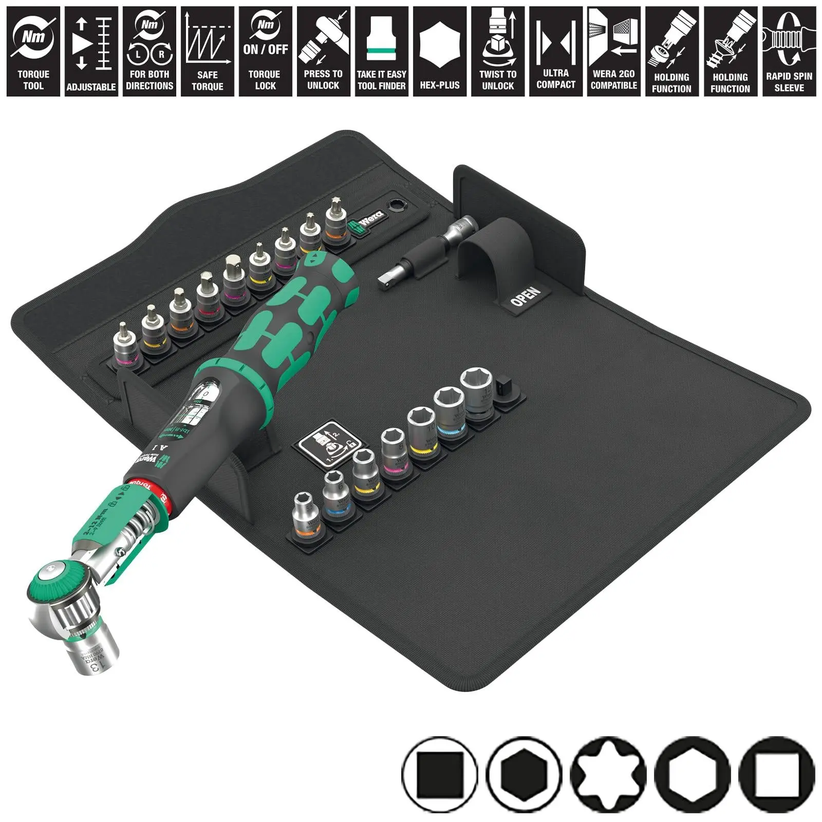 Wera Torque Wrench Kit 1/4" Drive 2-12 Nm Safe Torque A 1 SHK Set 1 20 Pieces TX Hex 5.5-13mm Sockets