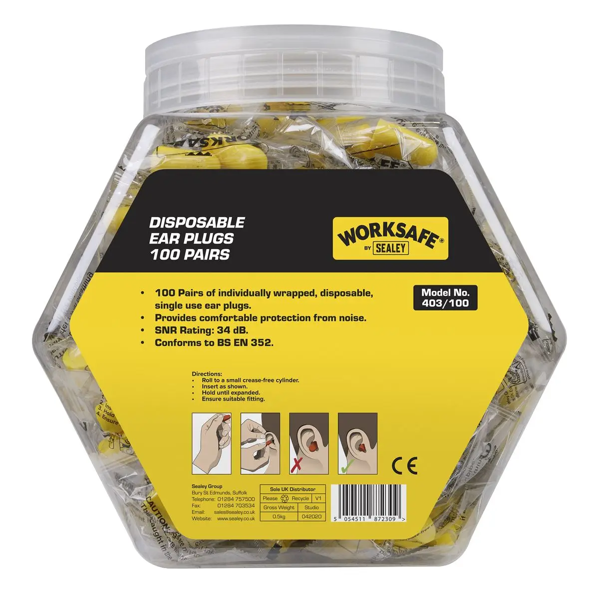 Worksafe by Sealey Ear Plugs Disposable - 100 Pairs - Image 3