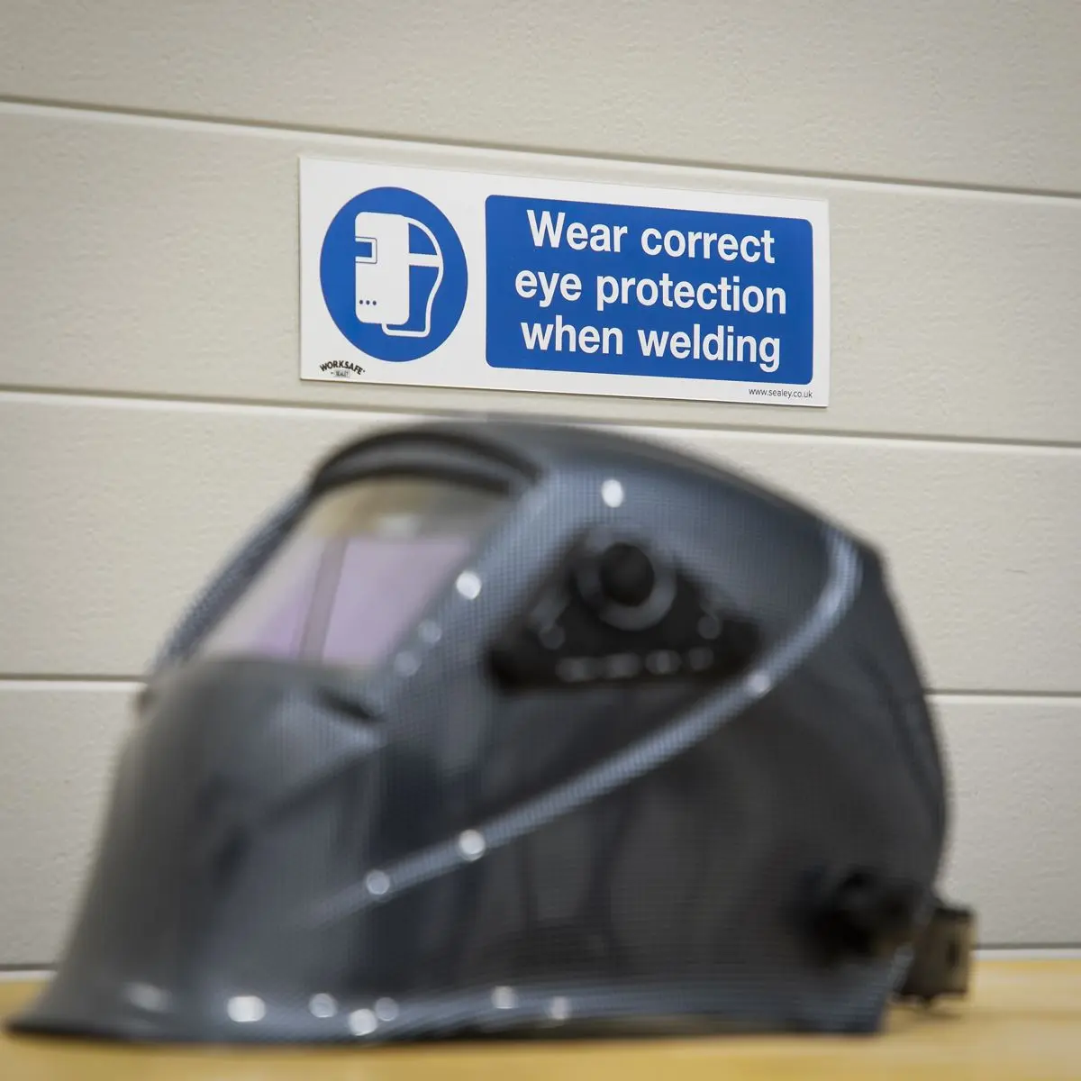Worksafe by Sealey Mandatory Safety Sign - Wear Eye Protection When Welding - Self-Adhesive Vinyl - Pack of 10 - Image 3